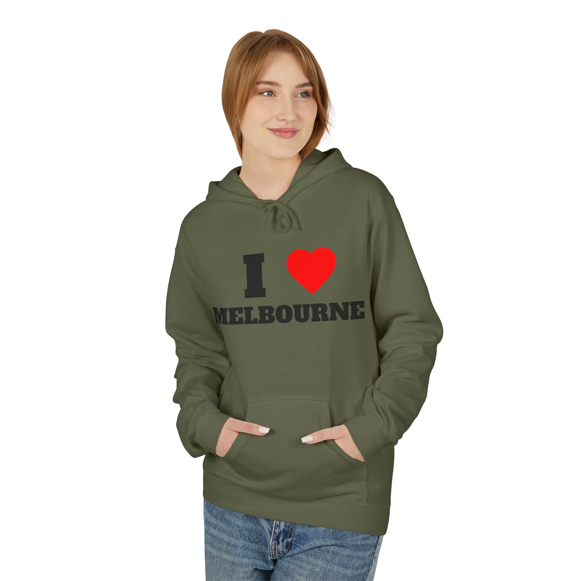'I Love Melbourne' Unisex Softstyle Fleece Hoodie, Cozy Gift, Streetwear, Unique Fashion, Casual Wear, Lounge Essential