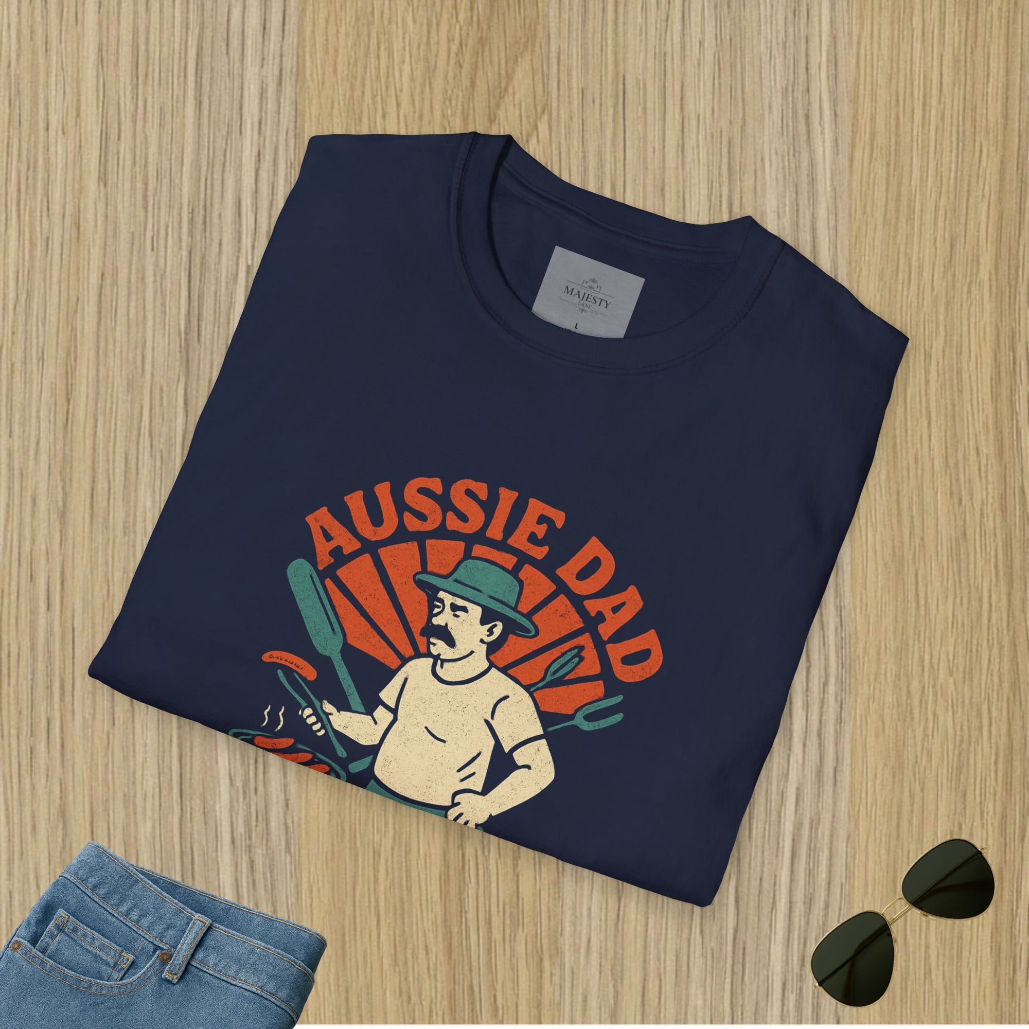 Retro Aussie Dad BBQ Vibes T-Shirt, Softstyle Tee