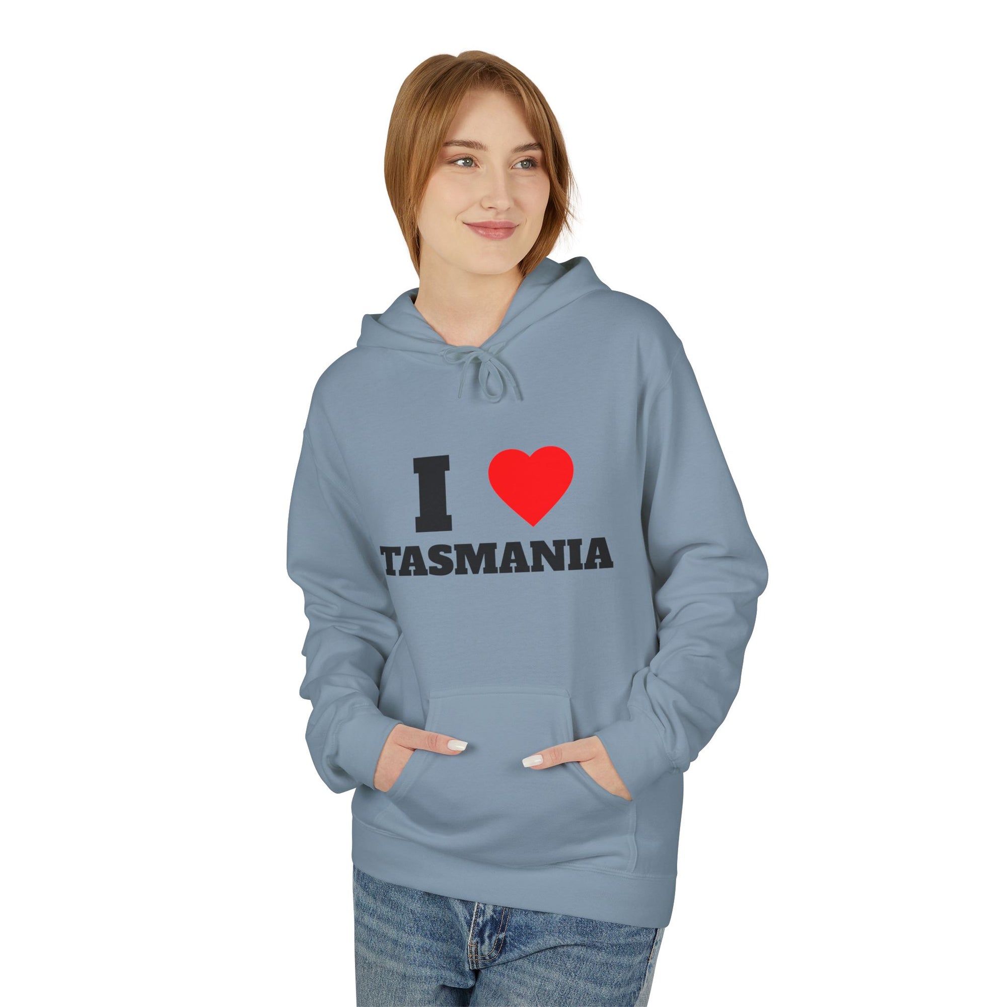 'I Love Tasmania' Unisex Softstyle Fleece Hoodie, Cozy Gift, Streetwear, Unique Fashion, Casual Wear, Lounge Essential