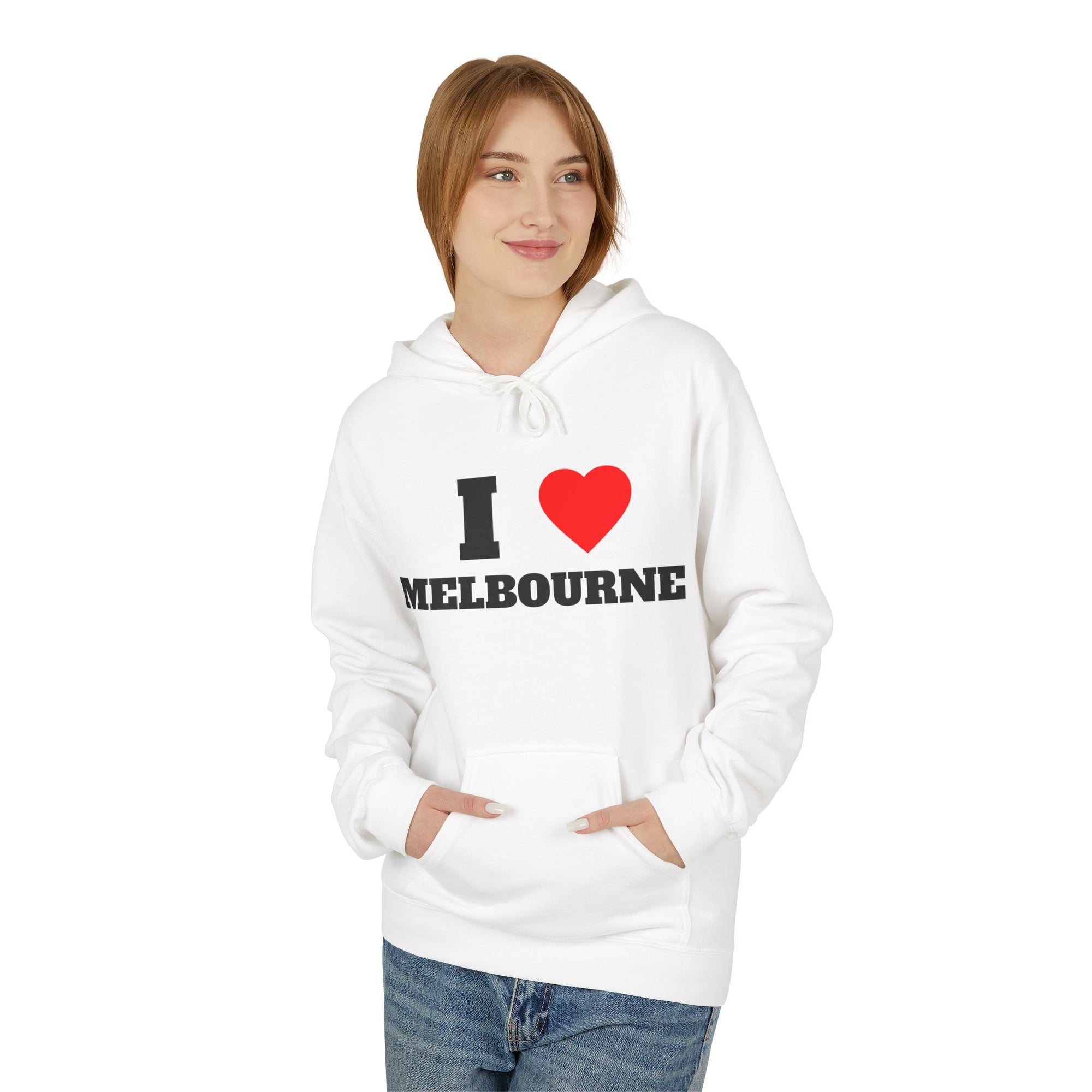 'I Love Melbourne' Unisex Softstyle Fleece Hoodie, Cozy Gift, Streetwear, Unique Fashion, Casual Wear, Lounge Essential