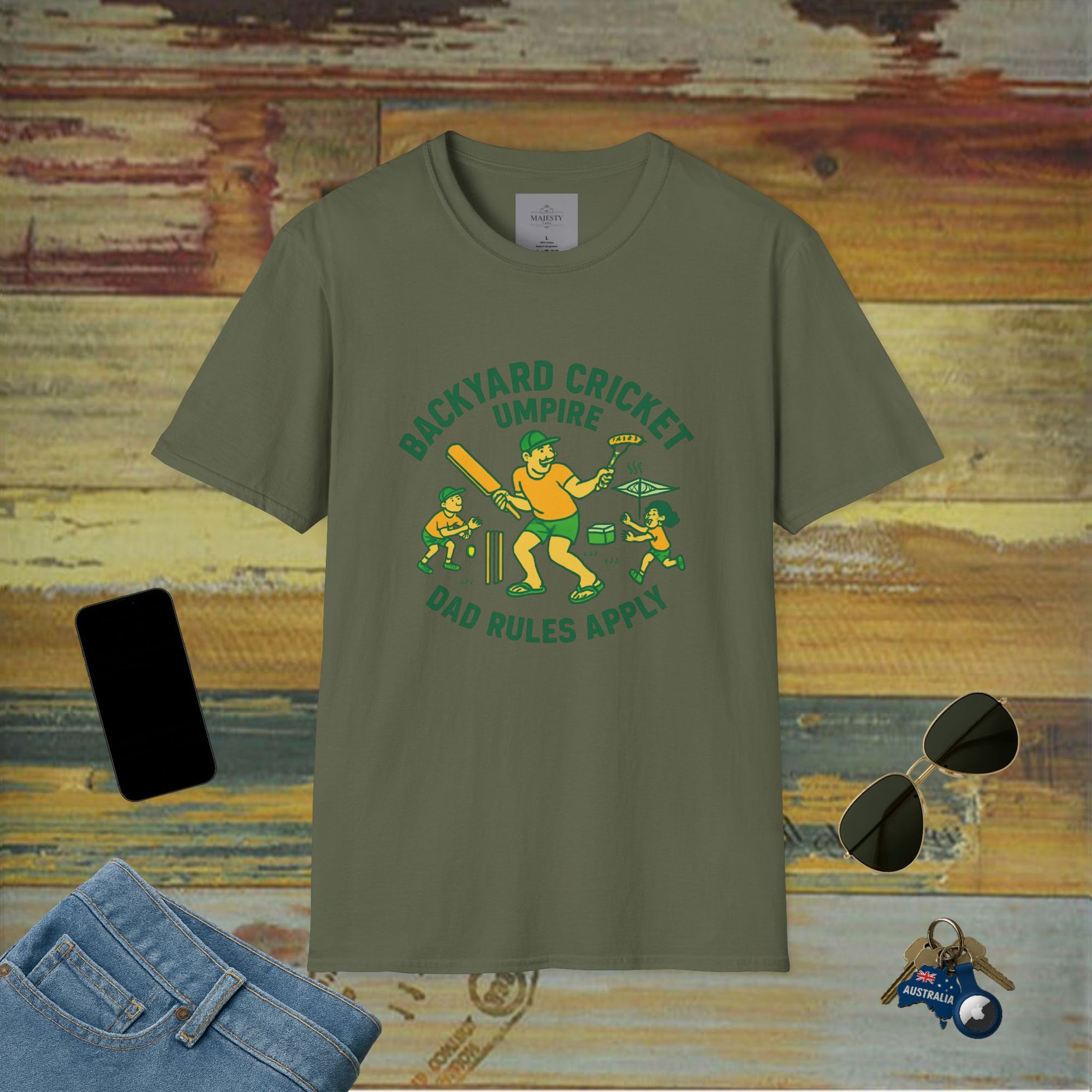 Backyard Cricket Umpire Dad T-Shirt, Softstyle Tee