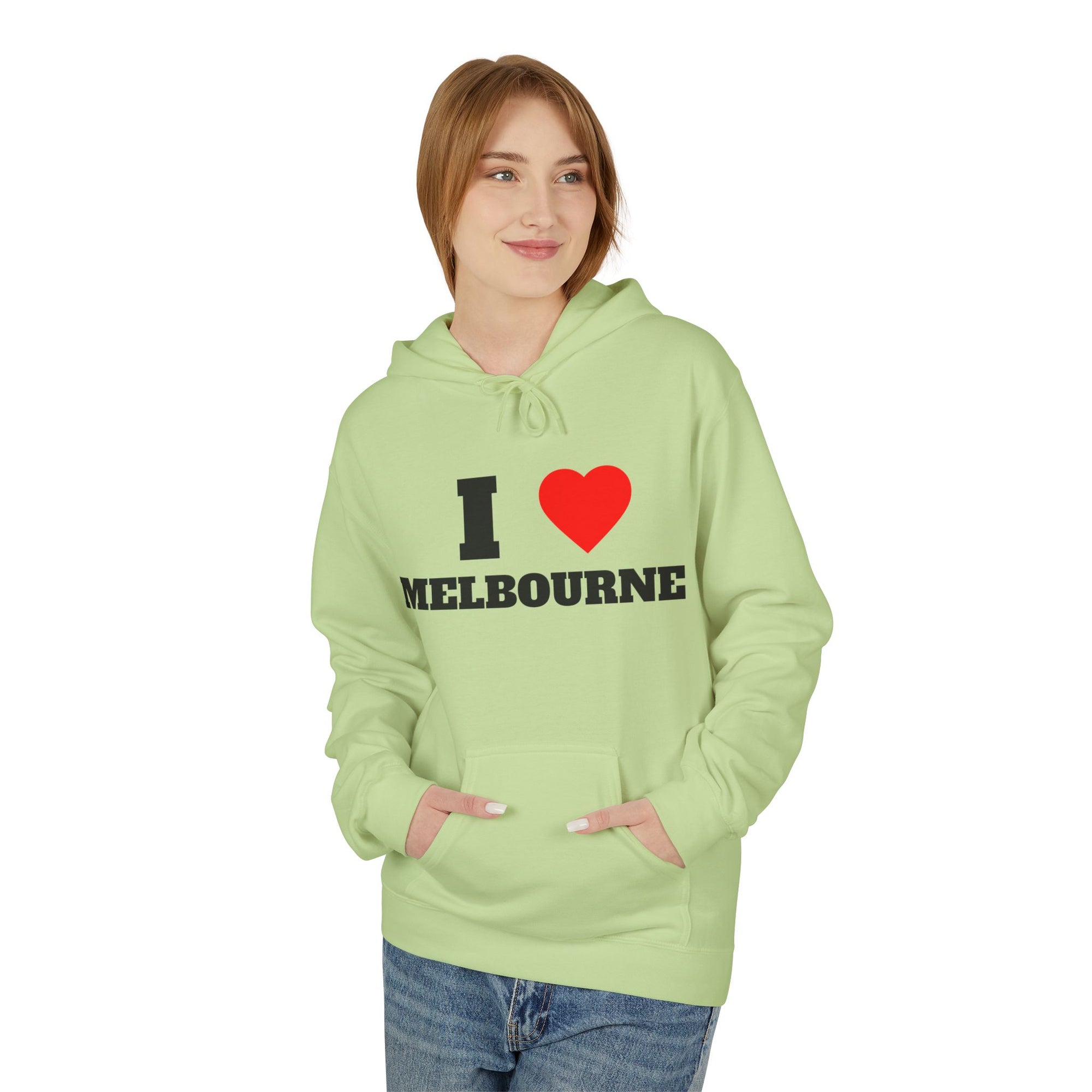 'I Love Melbourne' Unisex Softstyle Fleece Hoodie, Cozy Gift, Streetwear, Unique Fashion, Casual Wear, Lounge Essential