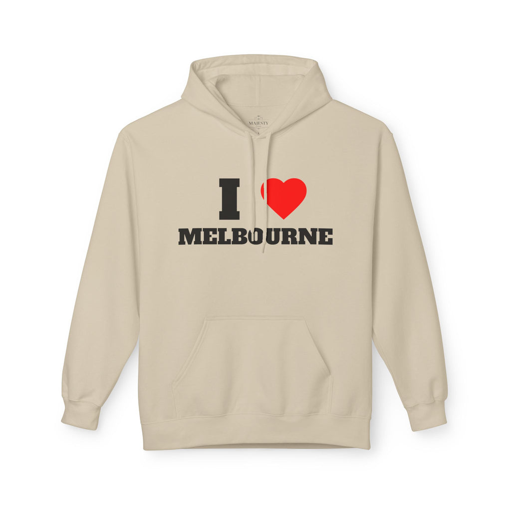 'I Love Melbourne' Unisex Softstyle Fleece Hoodie, Cozy Gift, Streetwear, Unique Fashion, Casual Wear, Lounge Essential