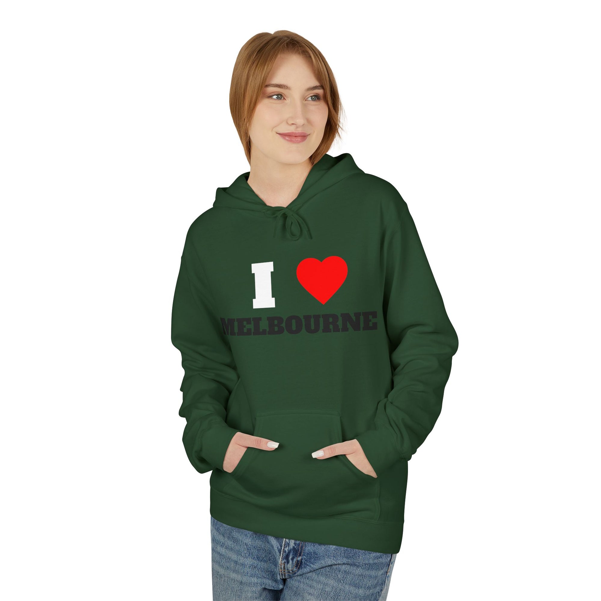 'I Love Melbourne' Unisex Softstyle Fleece Hoodie, Cozy Gift, Streetwear, Unique Fashion, Casual Wear, Lounge Essential