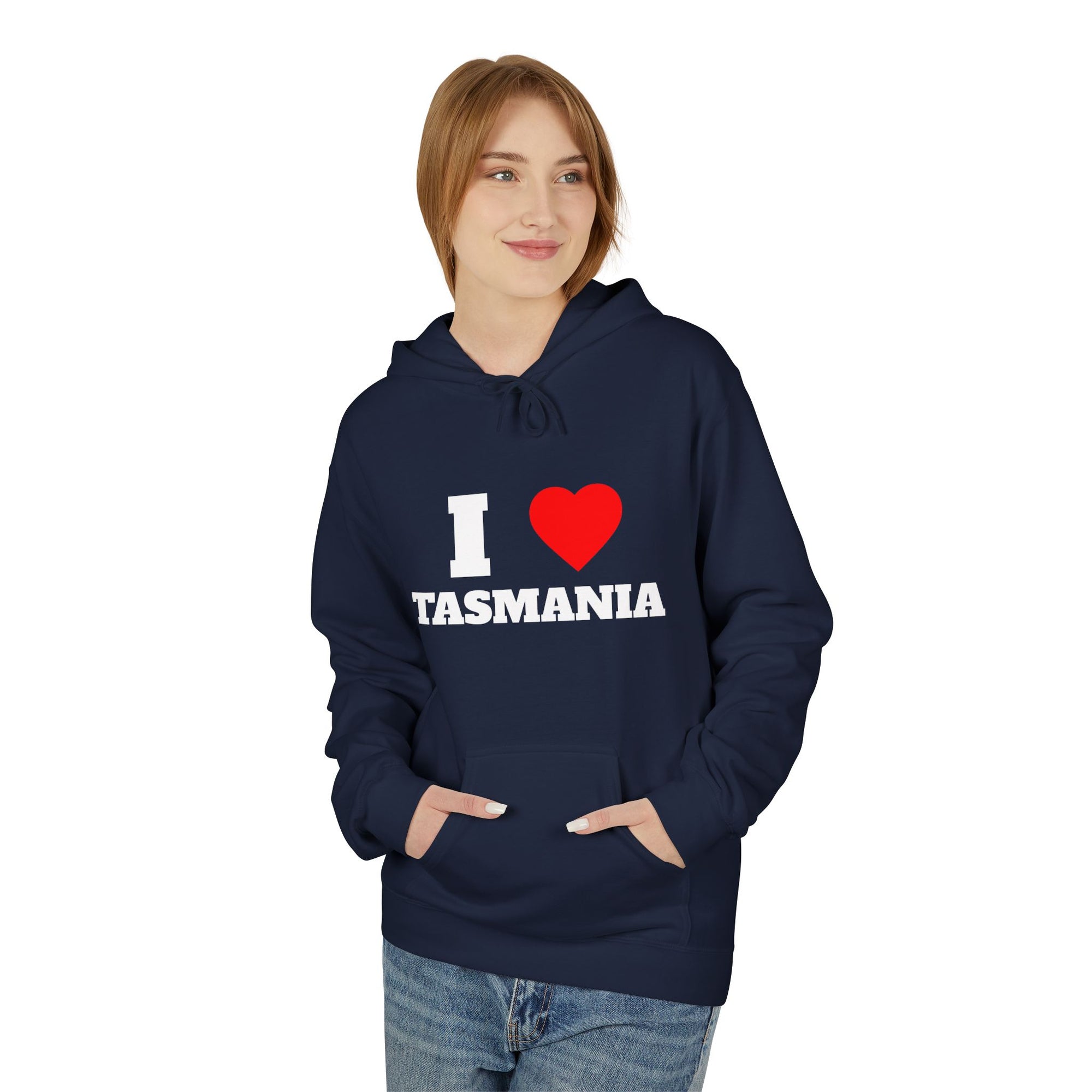 'I Love Tasmania' Unisex Softstyle Fleece Hoodie, Cozy Gift, Streetwear, Unique Fashion, Casual Wear, Lounge Essential
