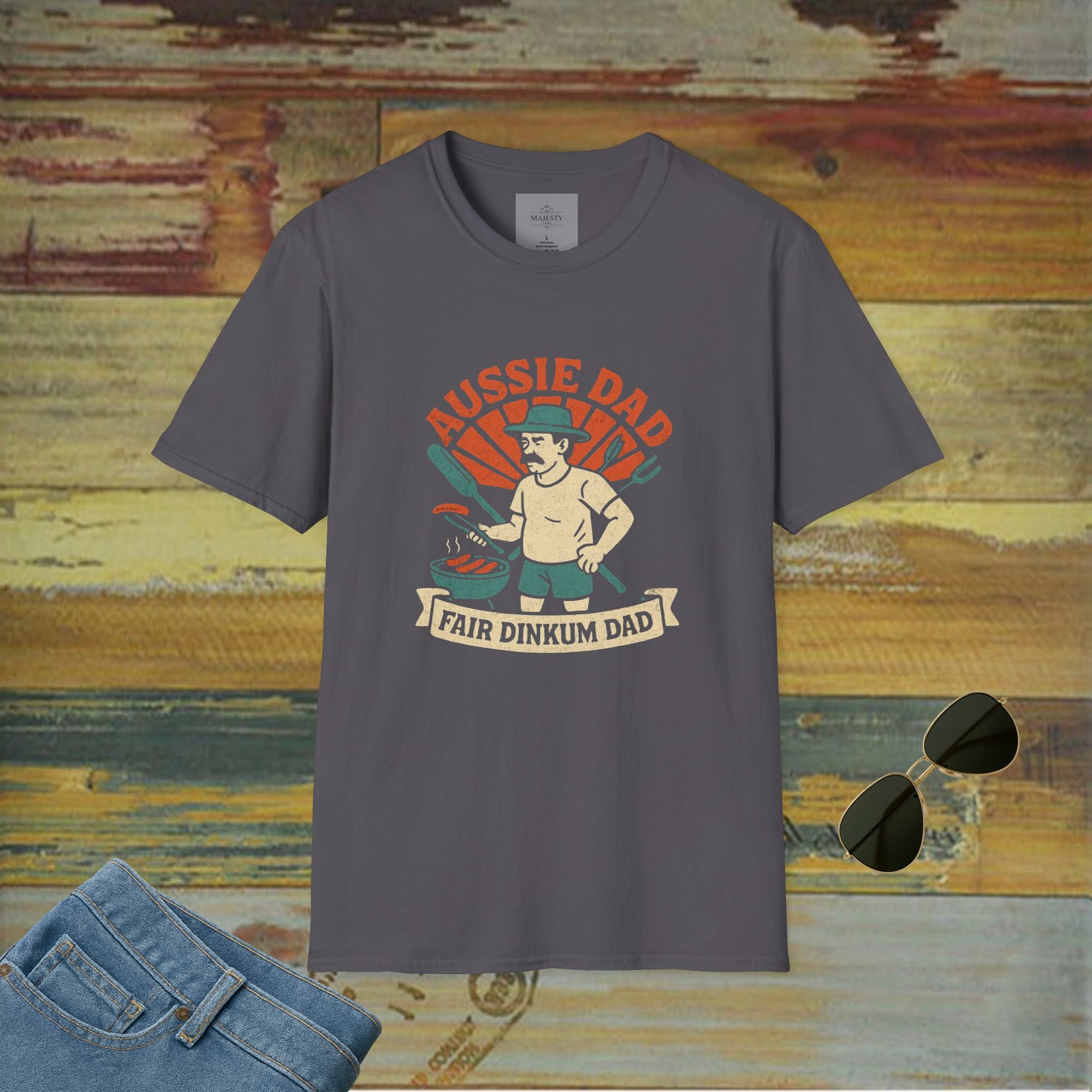 Retro Aussie Dad BBQ Vibes T-Shirt, Softstyle Tee