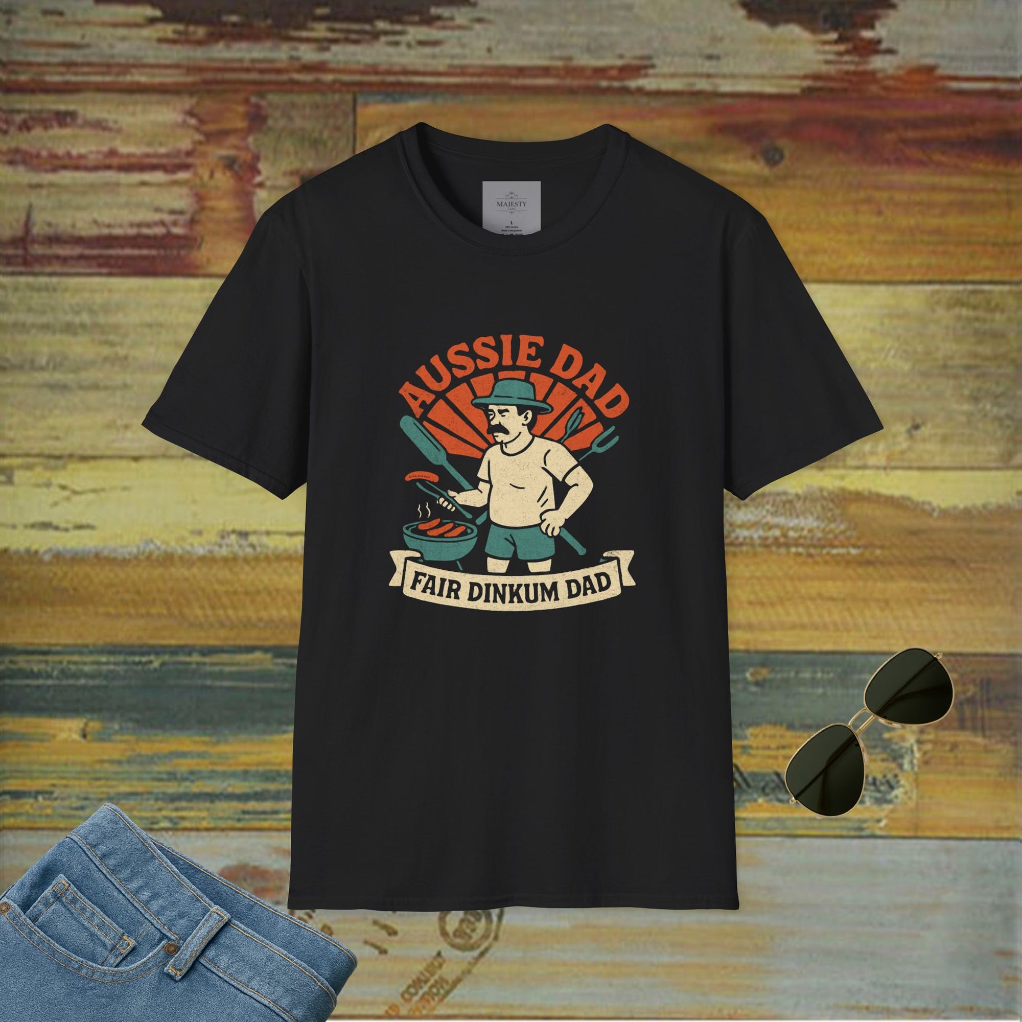 Retro Aussie Dad BBQ Vibes T-Shirt, Softstyle Tee