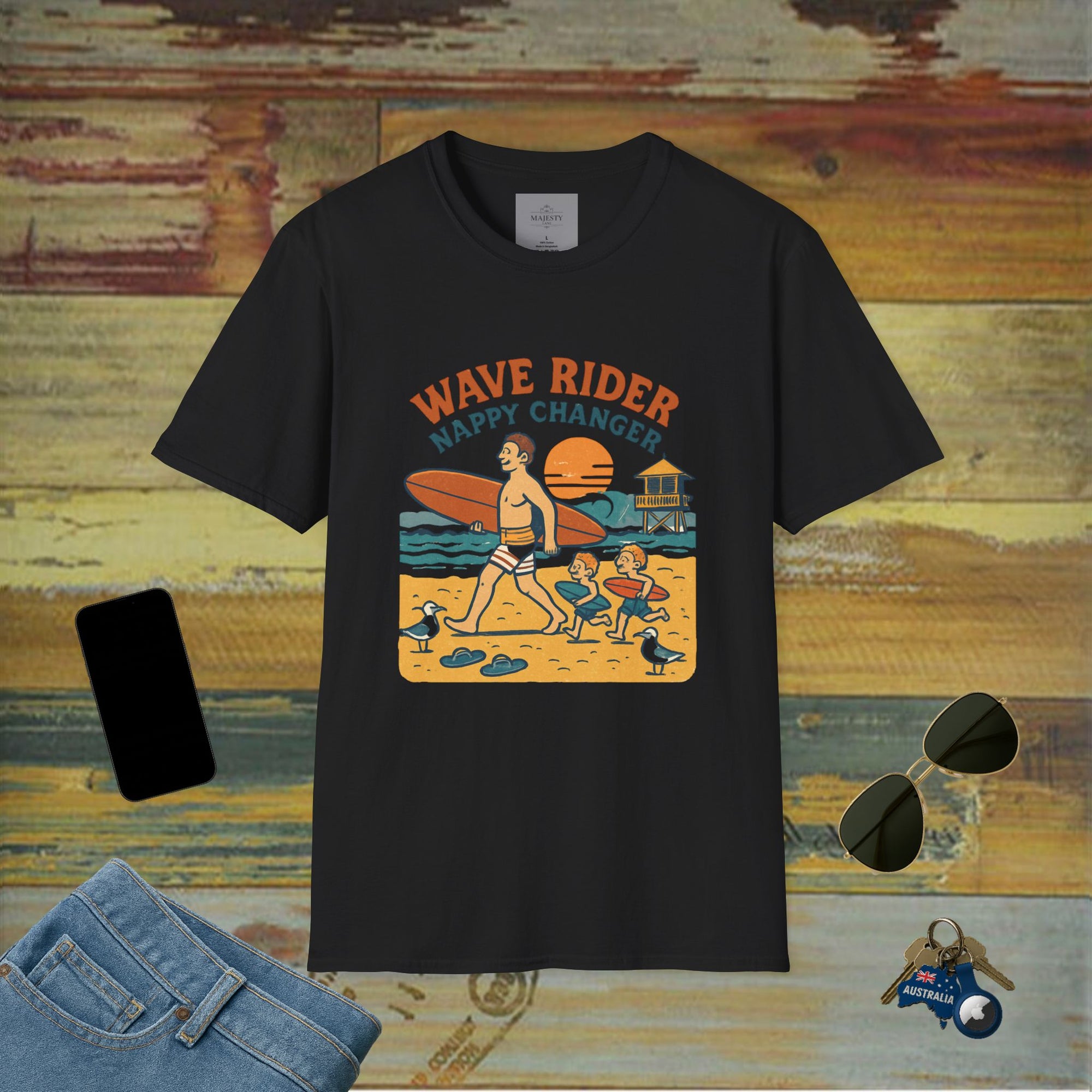Aussie Surf Dad Can't Fix T-Shirt, Softstyle Tee