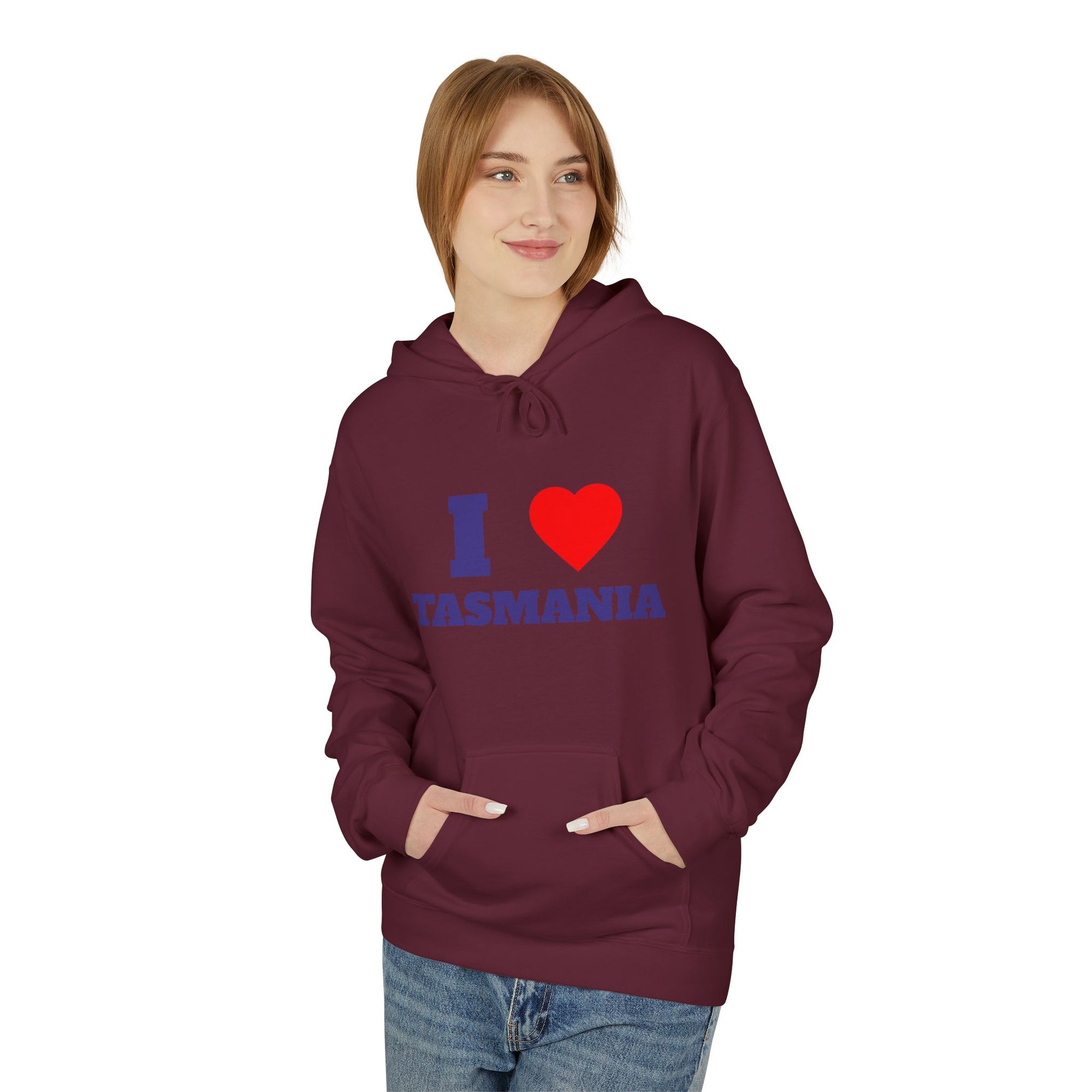 'I Love Tasmania' Unisex Softstyle Fleece Hoodie, Cozy Gift, Streetwear, Unique Fashion, Casual Wear, Lounge Essential