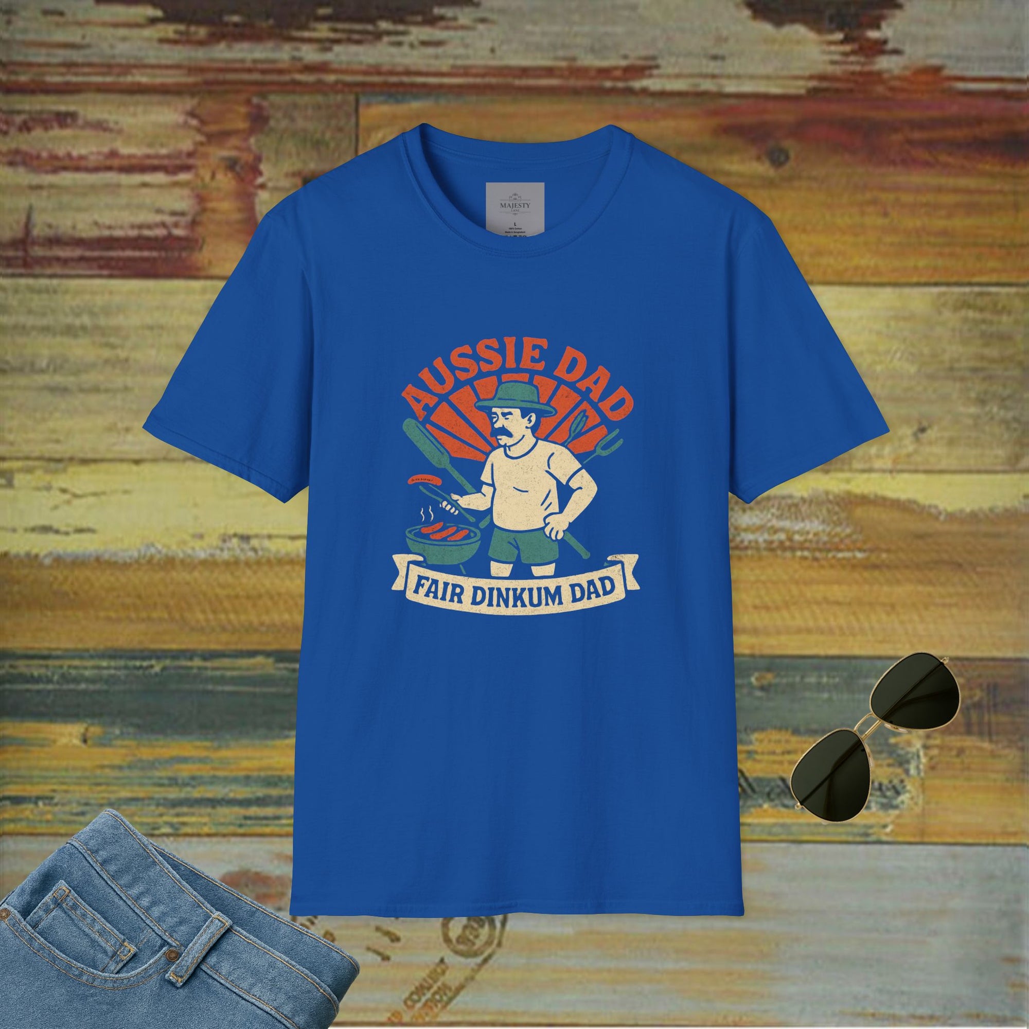Retro Aussie Dad BBQ Vibes T-Shirt, Softstyle Tee