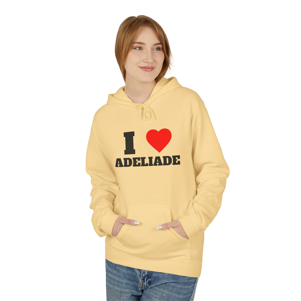 'I Love Adeliade' Unisex Softstyle Fleece Hoodie, Cozy Gift, Streetwear, Unique Fashion, Casual Wear, Lounge Essential