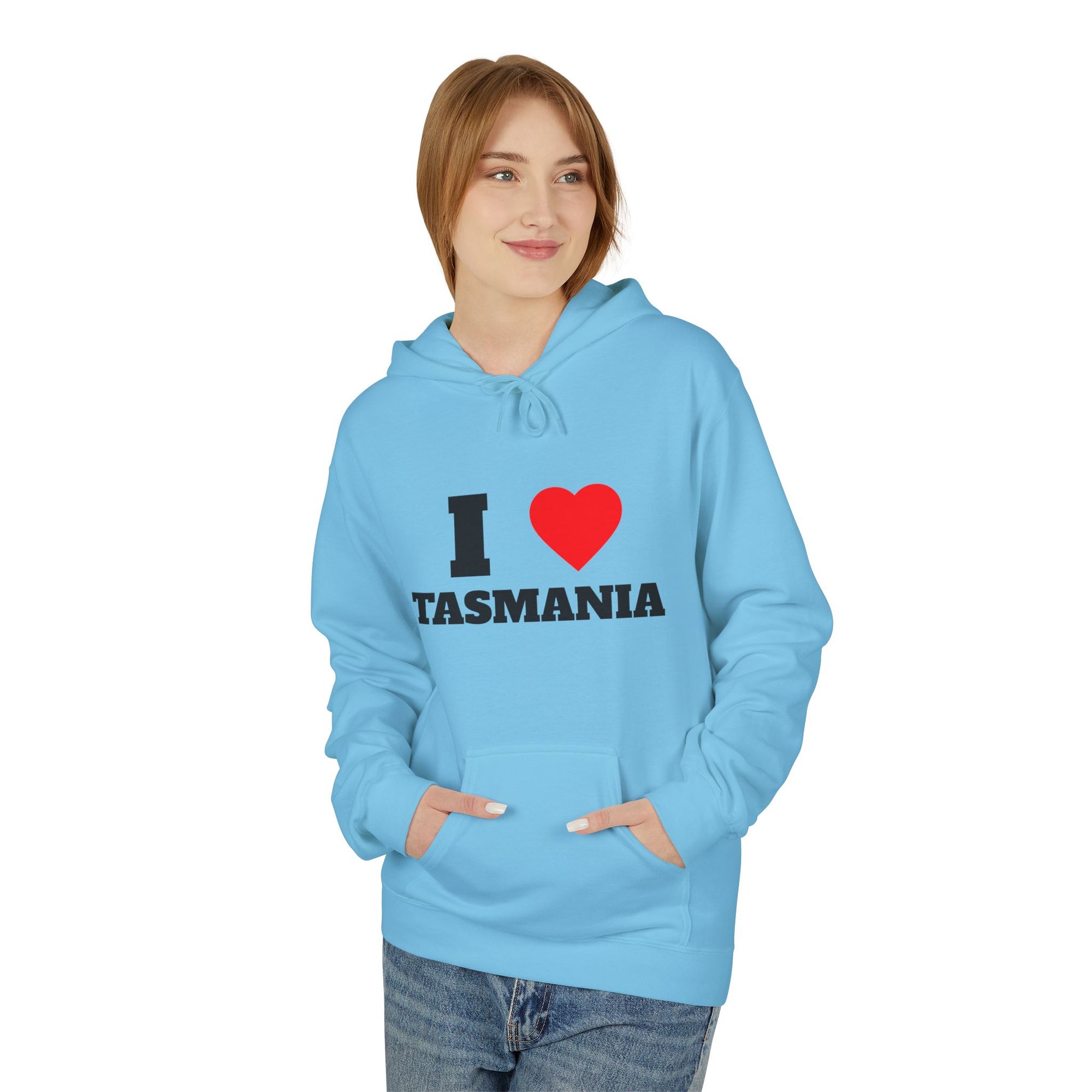'I Love Tasmania' Unisex Softstyle Fleece Hoodie, Cozy Gift, Streetwear, Unique Fashion, Casual Wear, Lounge Essential