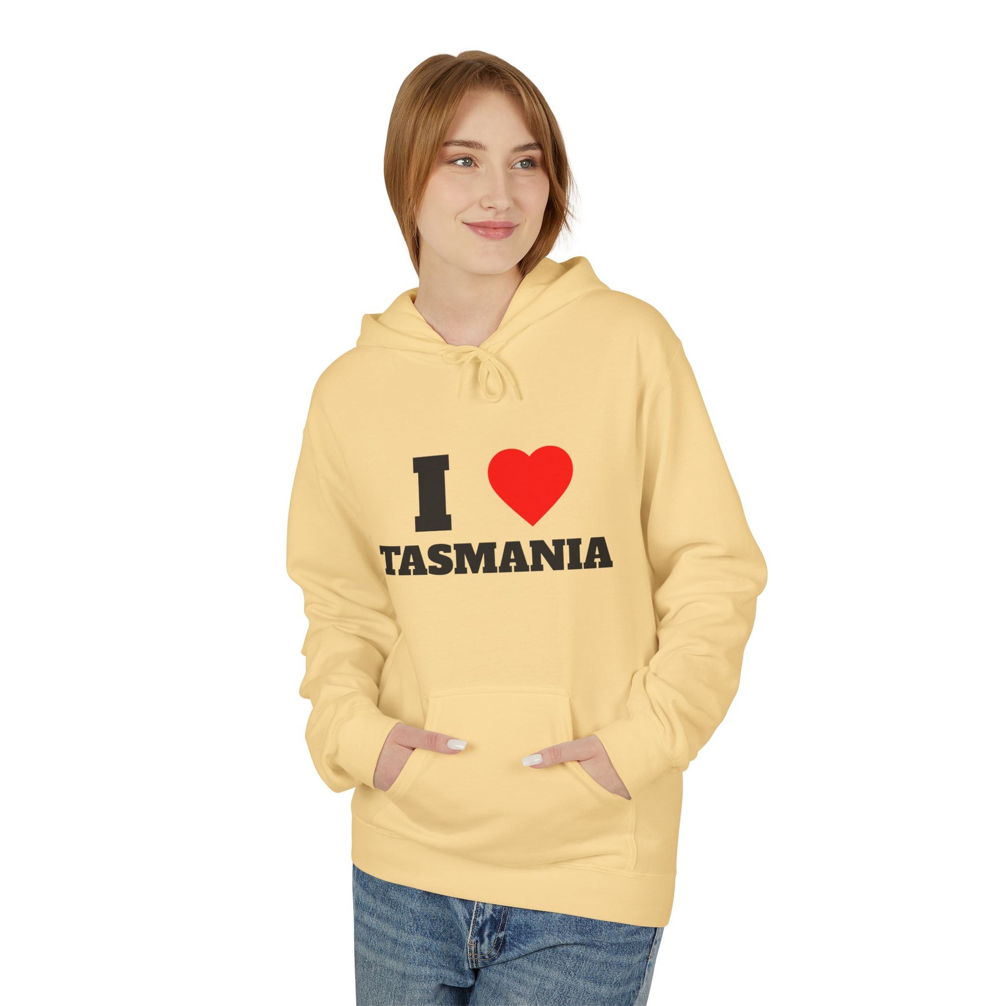 'I Love Tasmania' Unisex Softstyle Fleece Hoodie, Cozy Gift, Streetwear, Unique Fashion, Casual Wear, Lounge Essential