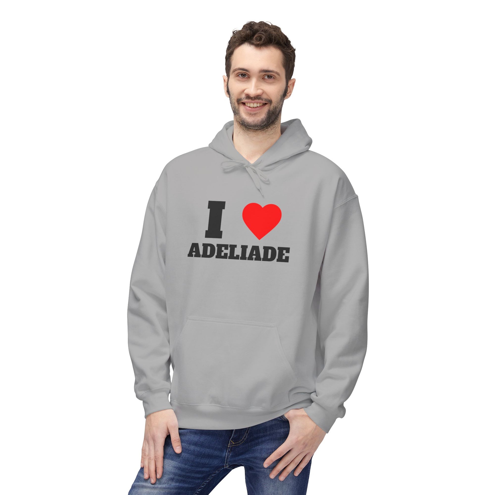 'I Love Adeliade' Unisex Softstyle Fleece Hoodie, Cozy Gift, Streetwear, Unique Fashion, Casual Wear, Lounge Essential
