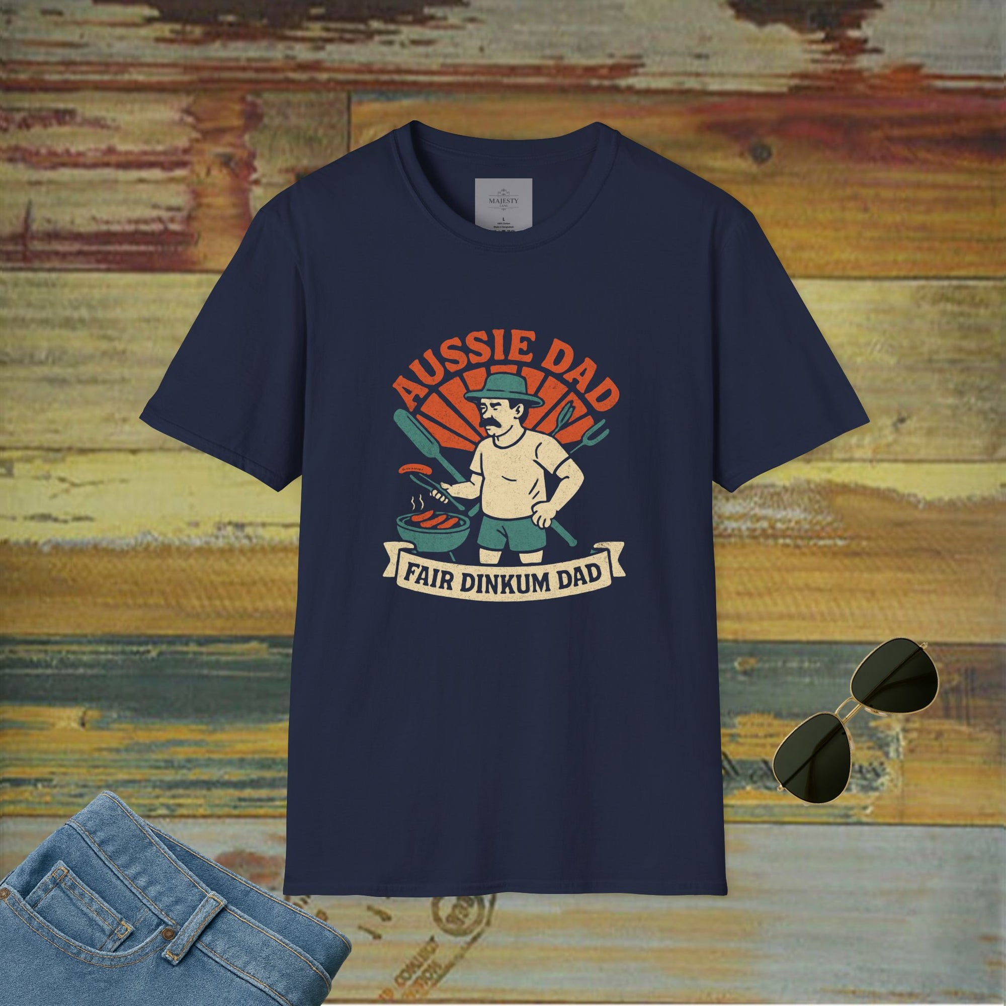 Retro Aussie Dad BBQ Vibes T-Shirt, Softstyle Tee