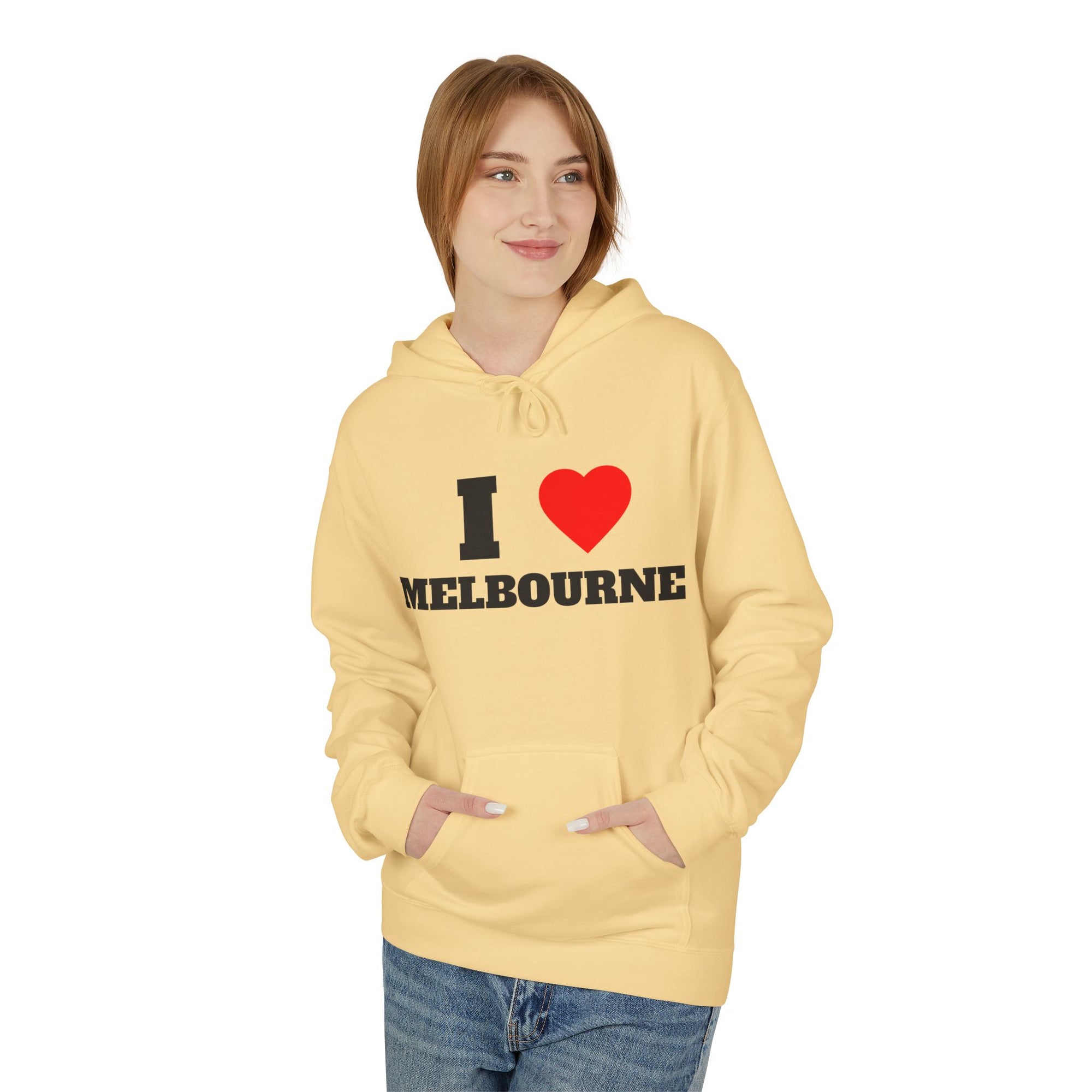 'I Love Melbourne' Unisex Softstyle Fleece Hoodie, Cozy Gift, Streetwear, Unique Fashion, Casual Wear, Lounge Essential