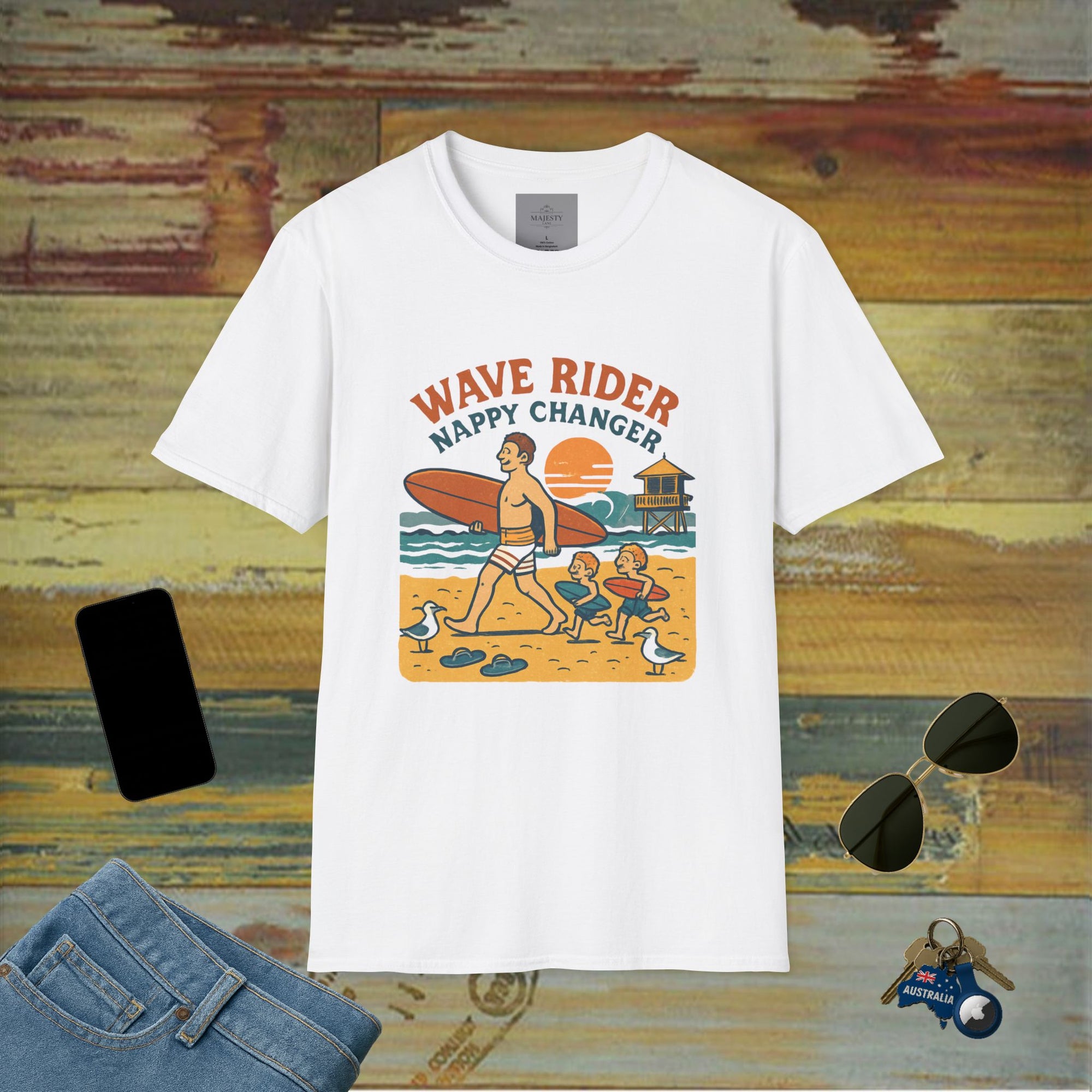 Aussie Surf Dad Can't Fix T-Shirt, Softstyle Tee