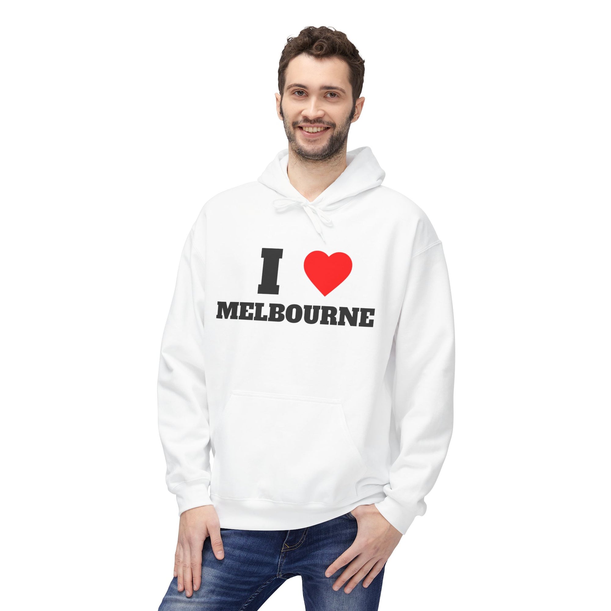'I Love Melbourne' Unisex Softstyle Fleece Hoodie, Cozy Gift, Streetwear, Unique Fashion, Casual Wear, Lounge Essential