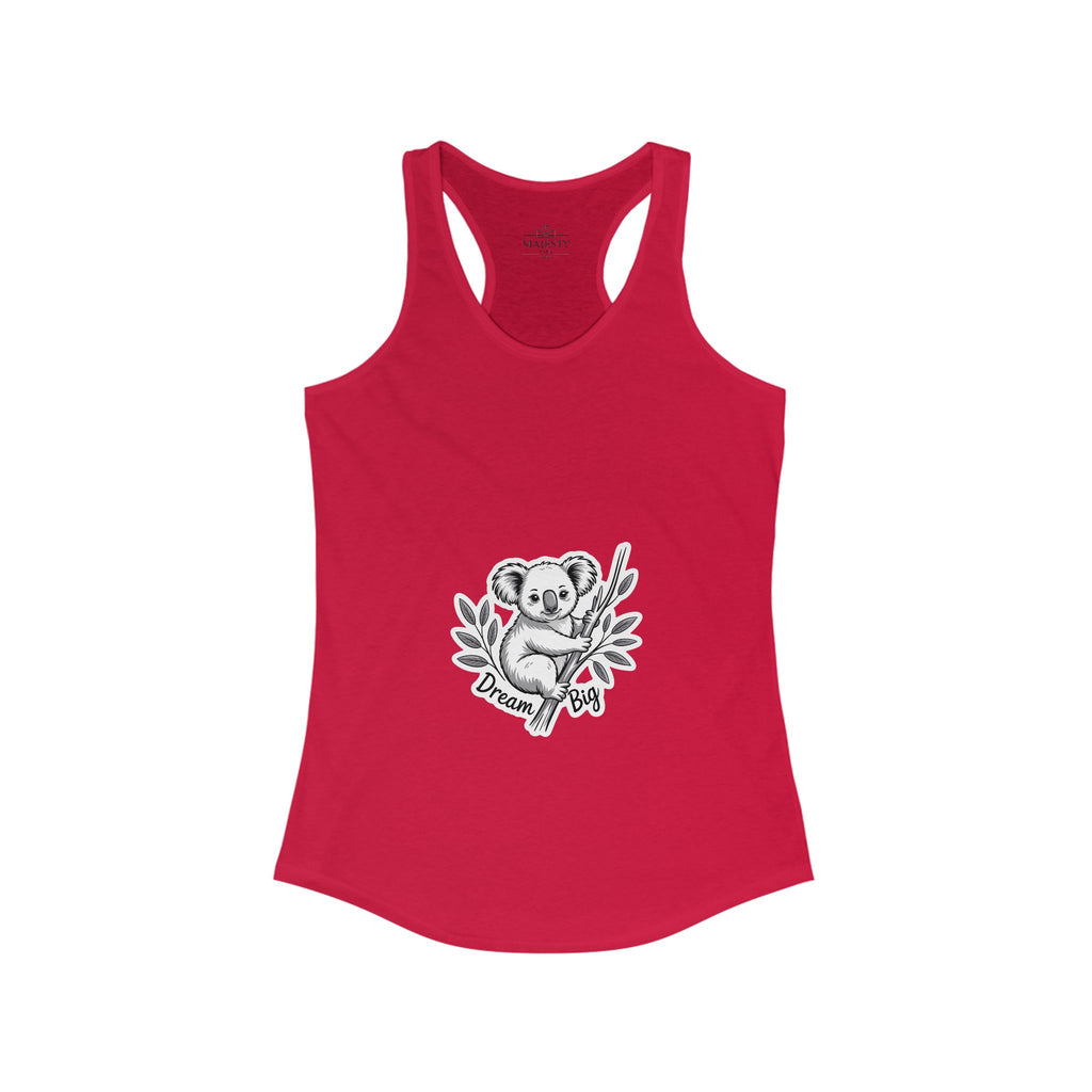 Dream Big Koala Racerback Tank, Bohemian Style Top, Summer Attire, Casual Wear, Gift for Her, Festival Clothing