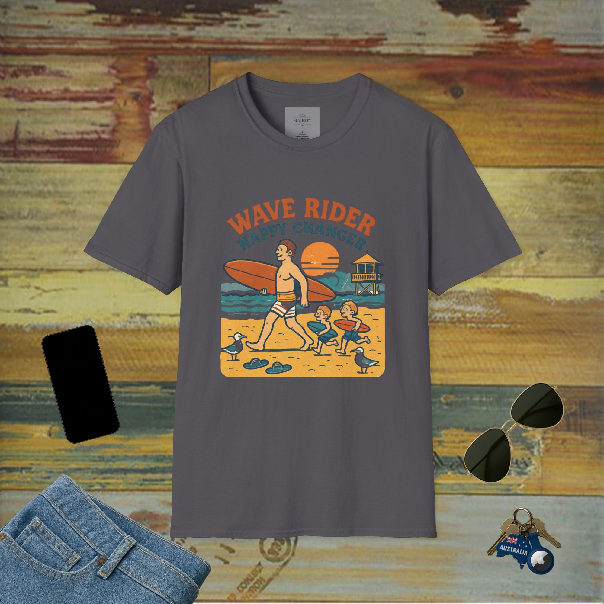 Aussie Surf Dad Can't Fix T-Shirt, Softstyle Tee