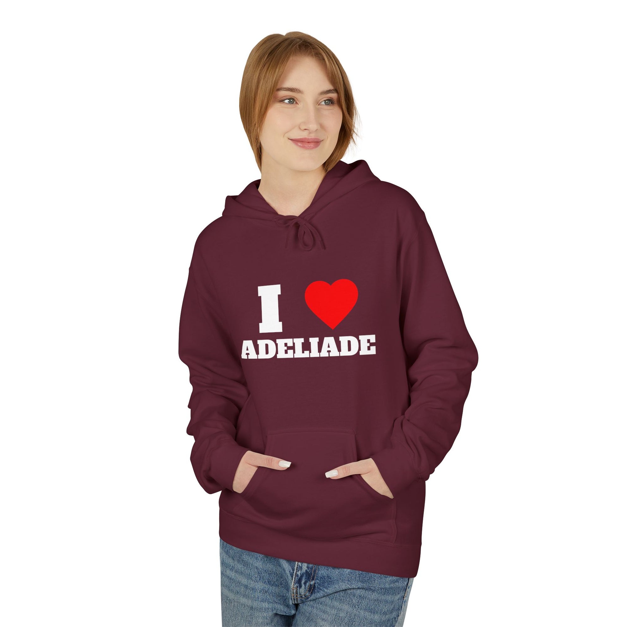 'I Love Adeliade' Unisex Softstyle Fleece Hoodie, Cozy Gift, Streetwear, Unique Fashion, Casual Wear, Lounge Essential