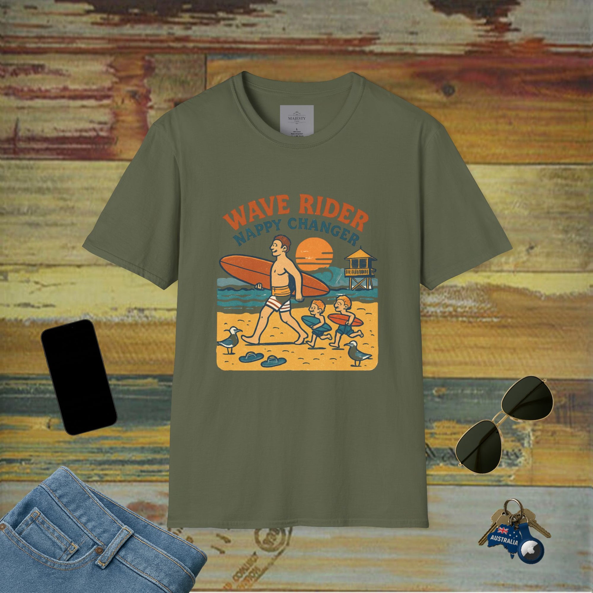 Aussie Surf Dad Can't Fix T-Shirt, Softstyle Tee