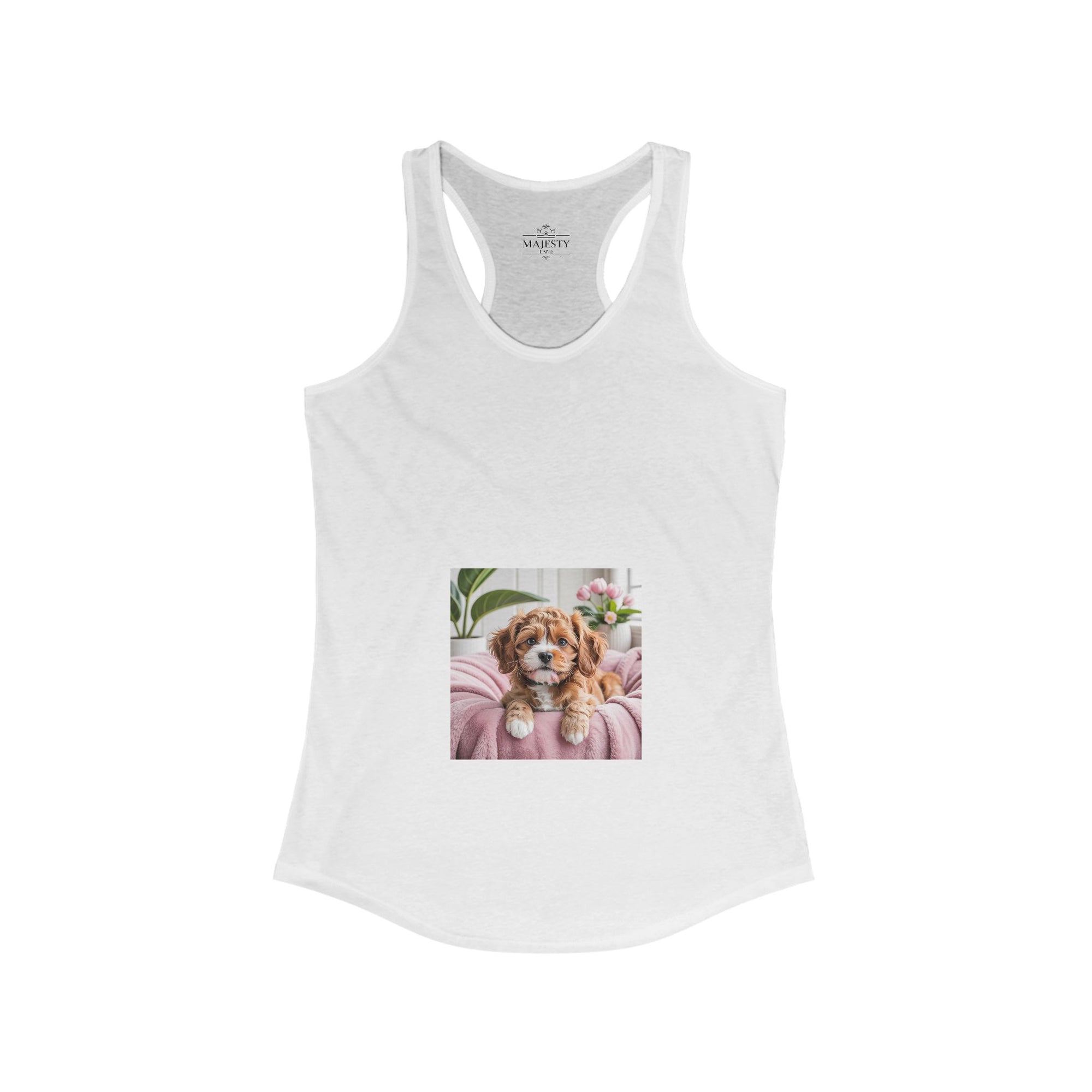 Cavoodle Dog Racerback Tank, Bohemian Style Top, Summer Attire, Casual Wear, Gift for Her, Festival Clothing