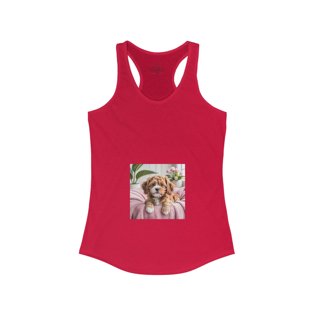 Cavoodle Dog Racerback Tank, Bohemian Style Top, Summer Attire, Casual Wear, Gift for Her, Festival Clothing