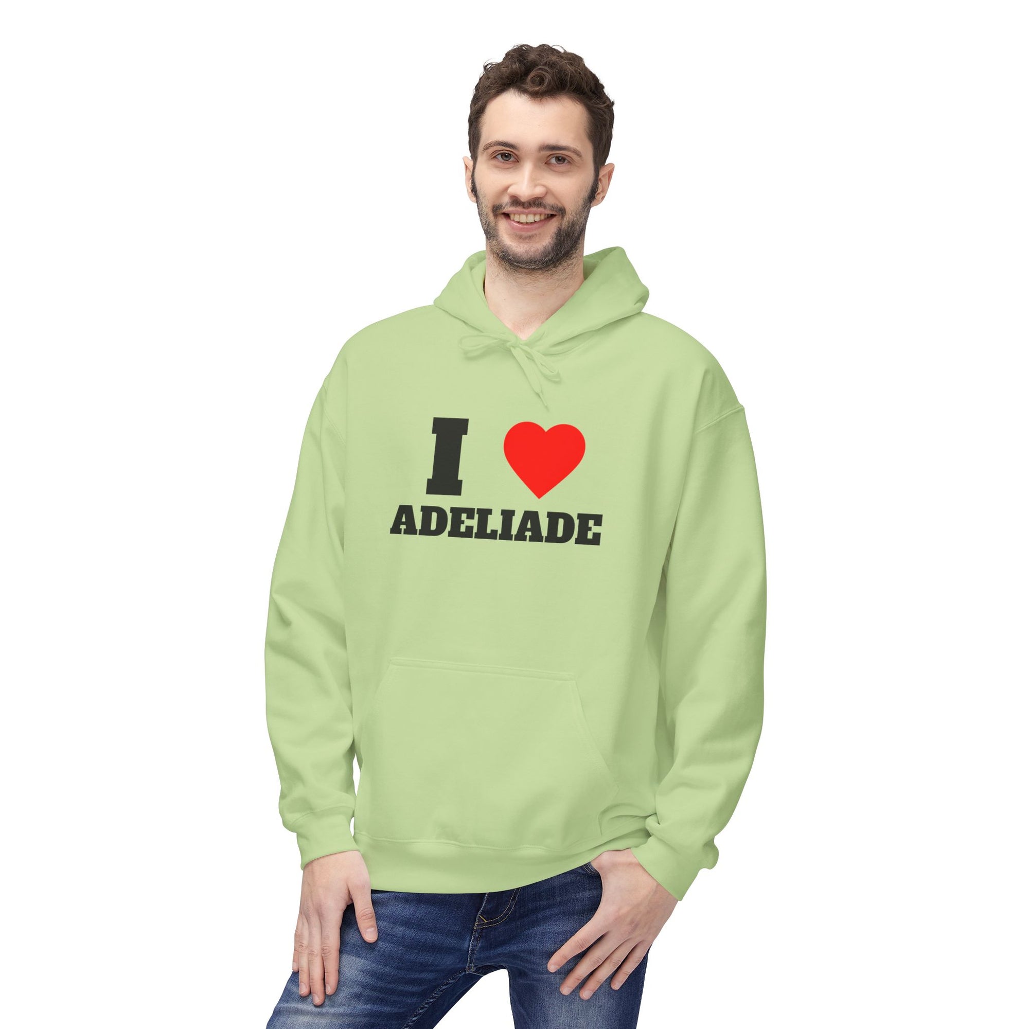 'I Love Adeliade' Unisex Softstyle Fleece Hoodie, Cozy Gift, Streetwear, Unique Fashion, Casual Wear, Lounge Essential