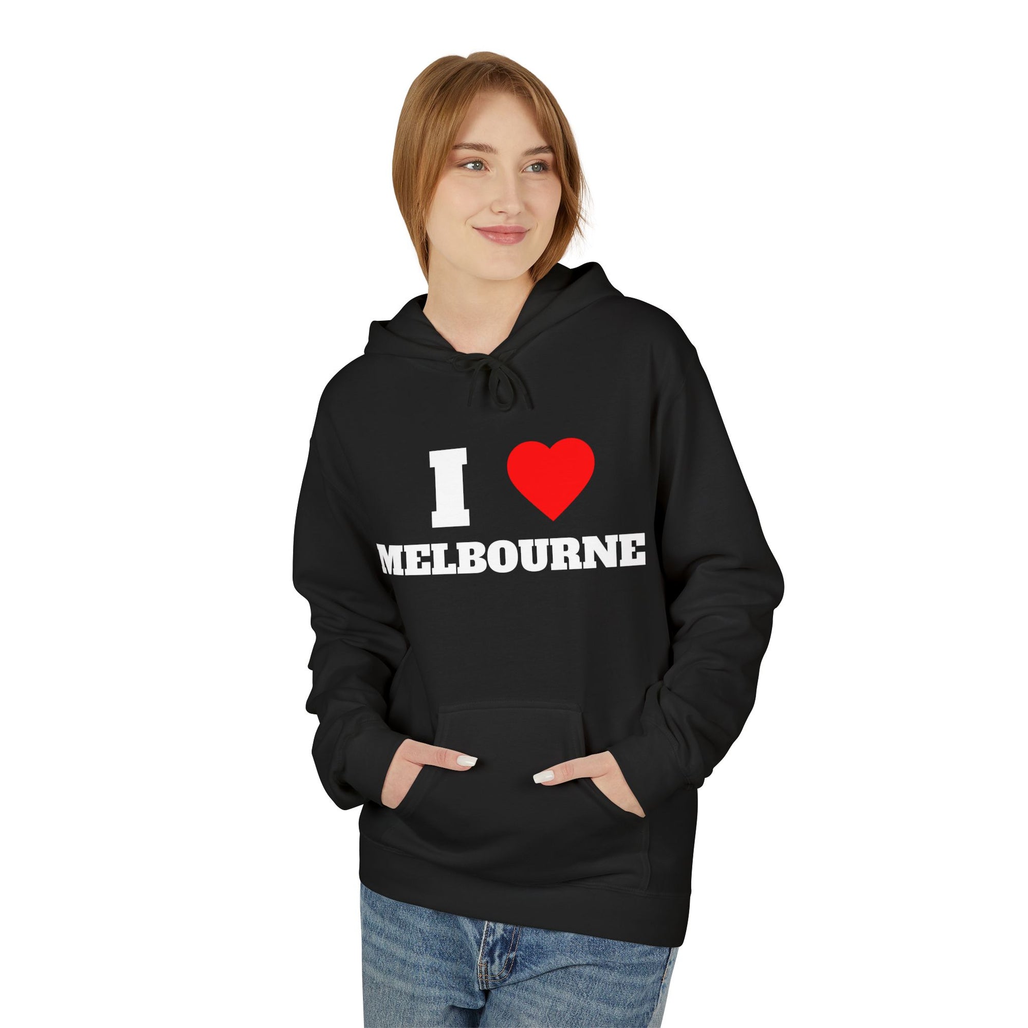 'I Love Melbourne' Unisex Softstyle Fleece Hoodie, Cozy Gift, Streetwear, Unique Fashion, Casual Wear, Lounge Essential