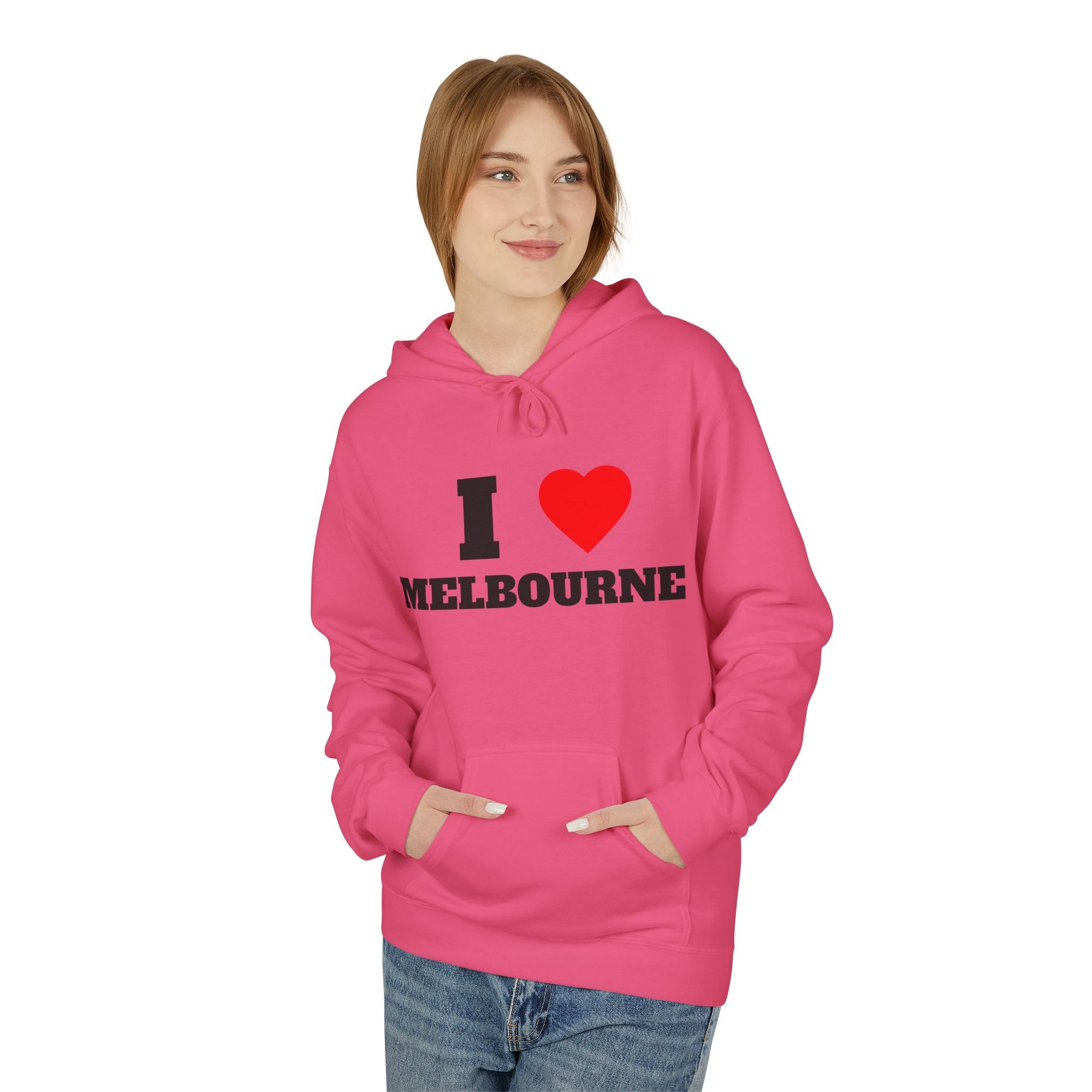 'I Love Melbourne' Unisex Softstyle Fleece Hoodie, Cozy Gift, Streetwear, Unique Fashion, Casual Wear, Lounge Essential