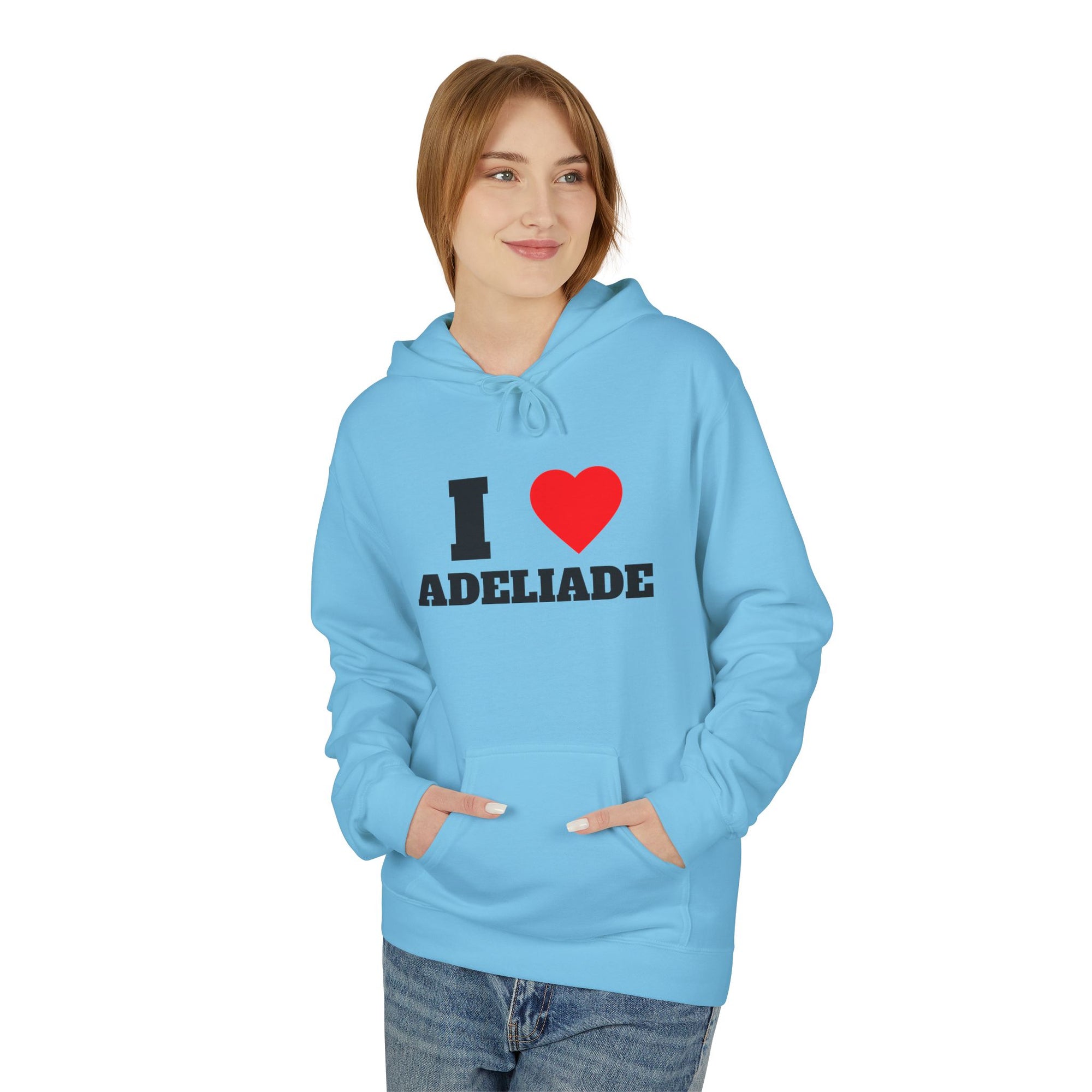 'I Love Adeliade' Unisex Softstyle Fleece Hoodie, Cozy Gift, Streetwear, Unique Fashion, Casual Wear, Lounge Essential