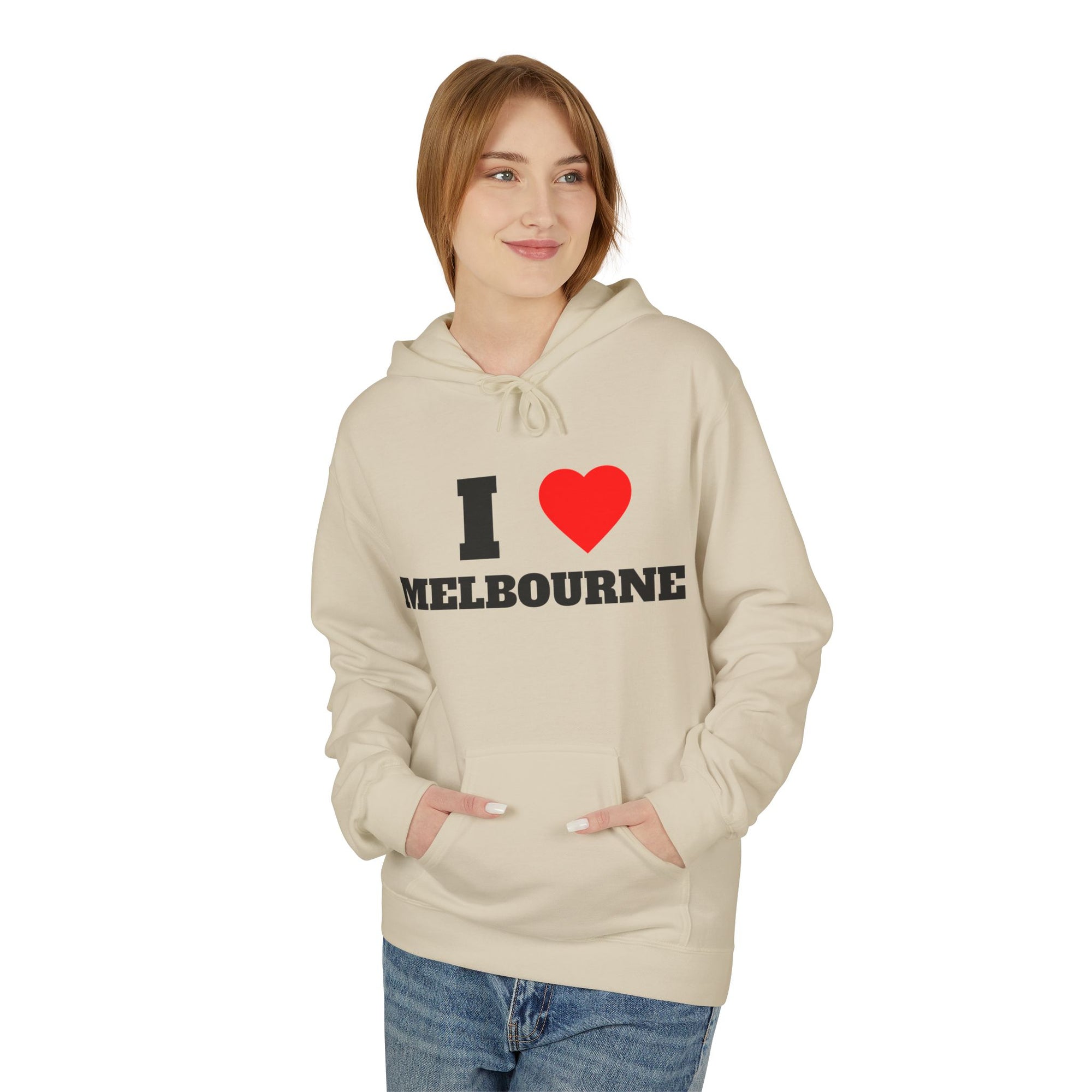 'I Love Melbourne' Unisex Softstyle Fleece Hoodie, Cozy Gift, Streetwear, Unique Fashion, Casual Wear, Lounge Essential