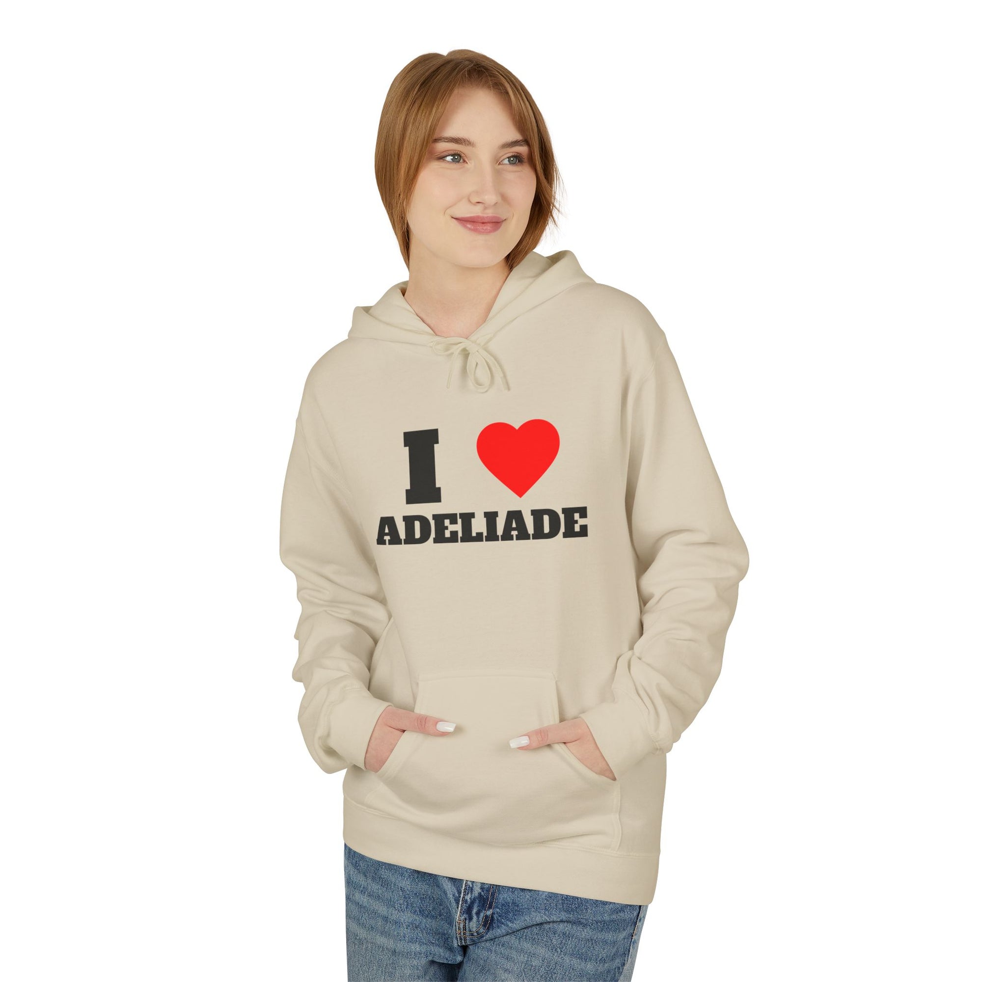 'I Love Adeliade' Unisex Softstyle Fleece Hoodie, Cozy Gift, Streetwear, Unique Fashion, Casual Wear, Lounge Essential