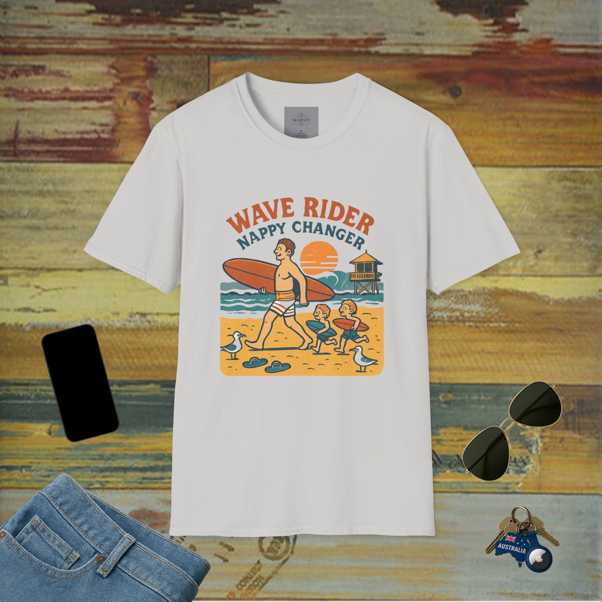 Aussie Surf Dad Can't Fix T-Shirt, Softstyle Tee