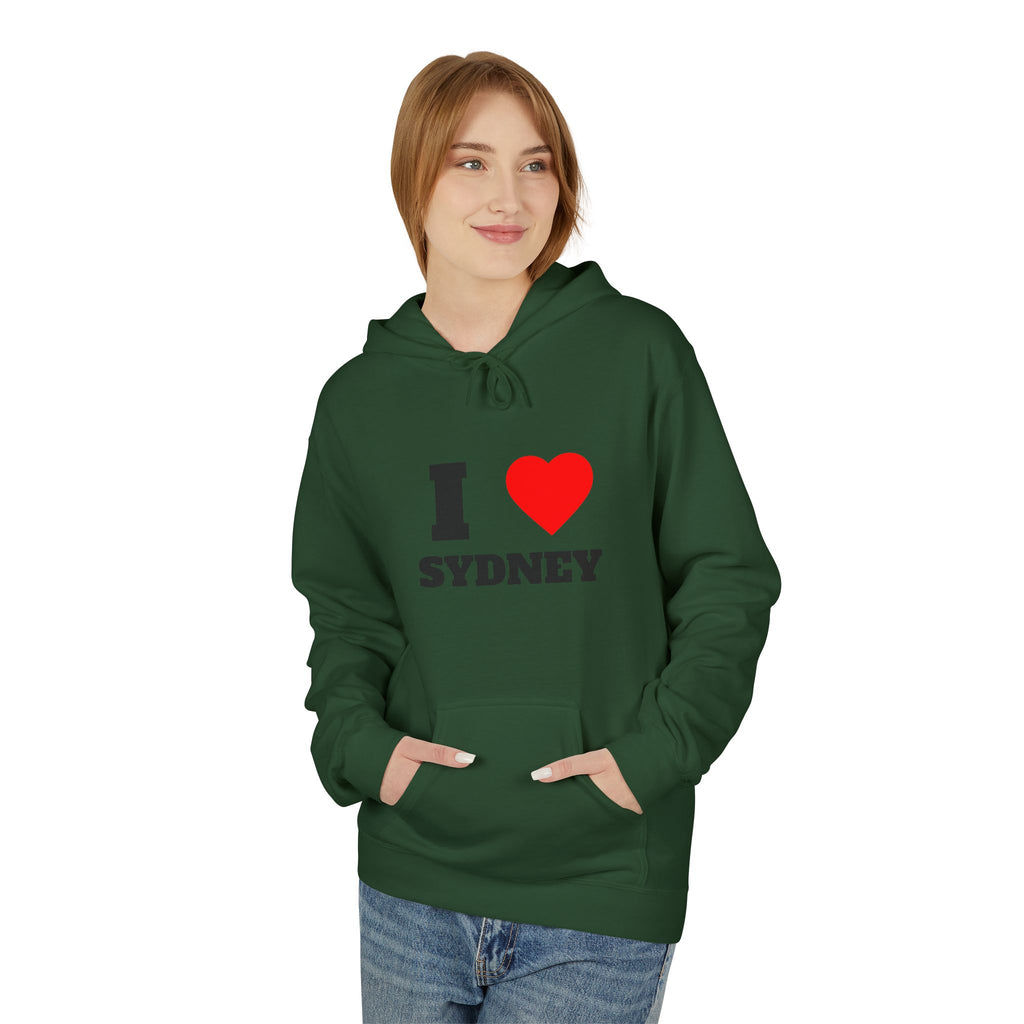 'I Love Sydney' Unisex Softstyle Fleece Hoodie, Cozy Gift, Streetwear, Unique Fashion, Casual Wear, Lounge Essential