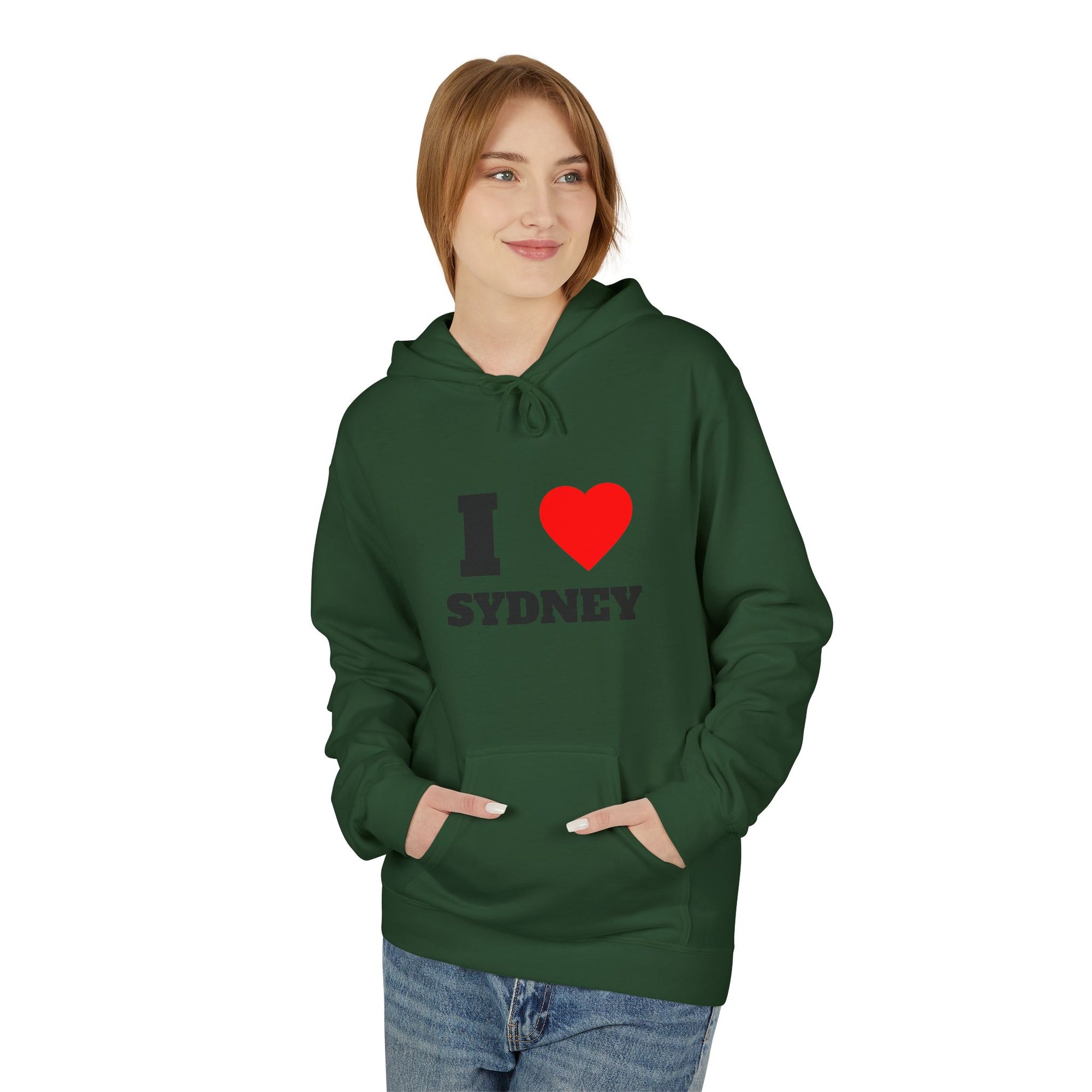 'I Love Sydney' Unisex Softstyle Fleece Hoodie, Cozy Gift, Streetwear, Unique Fashion, Casual Wear, Lounge Essential