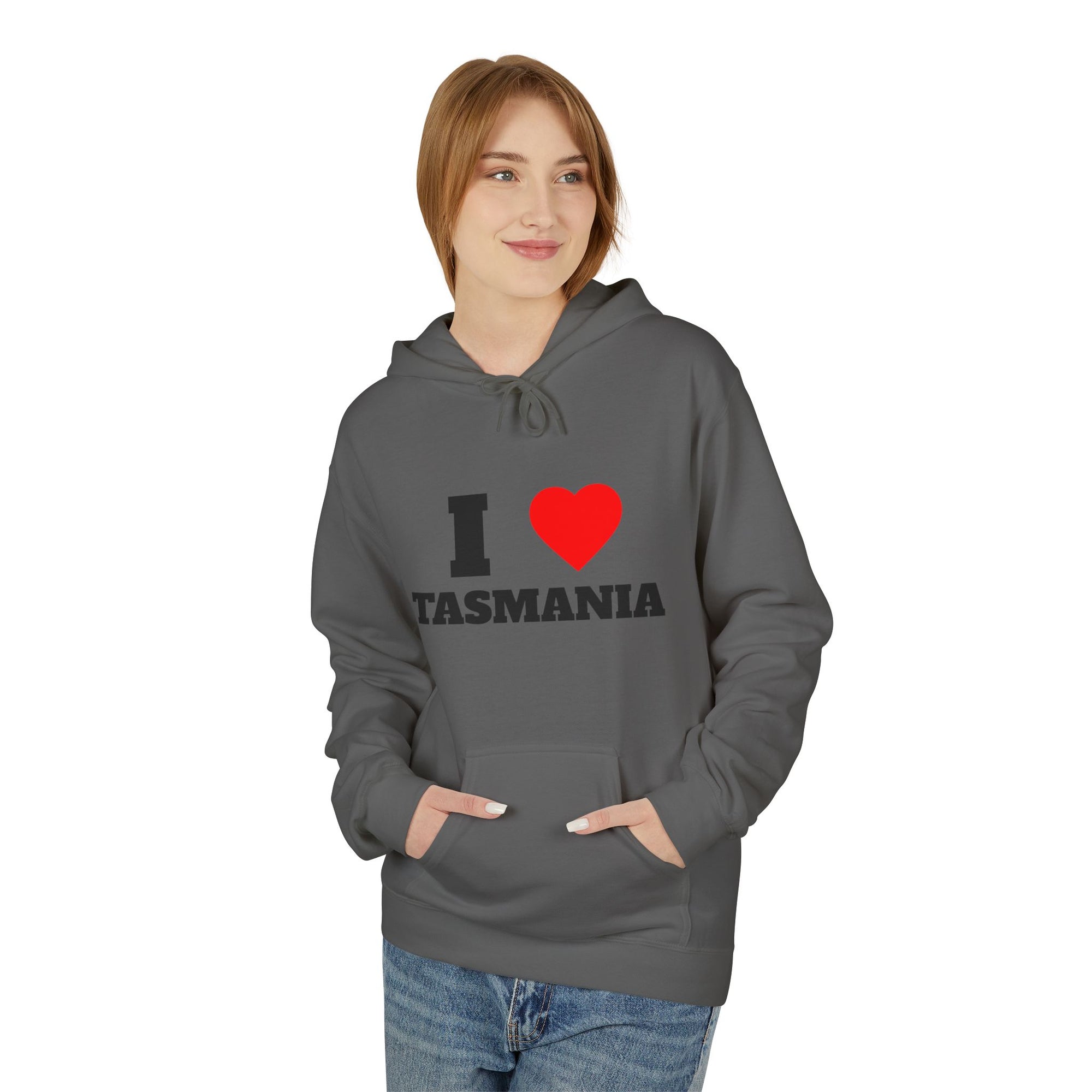 'I Love Tasmania' Unisex Softstyle Fleece Hoodie, Cozy Gift, Streetwear, Unique Fashion, Casual Wear, Lounge Essential