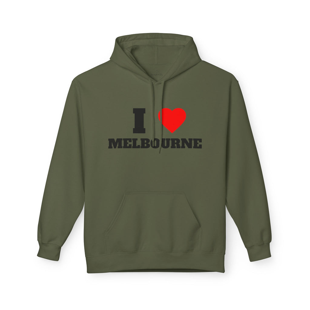 'I Love Melbourne' Unisex Softstyle Fleece Hoodie, Cozy Gift, Streetwear, Unique Fashion, Casual Wear, Lounge Essential
