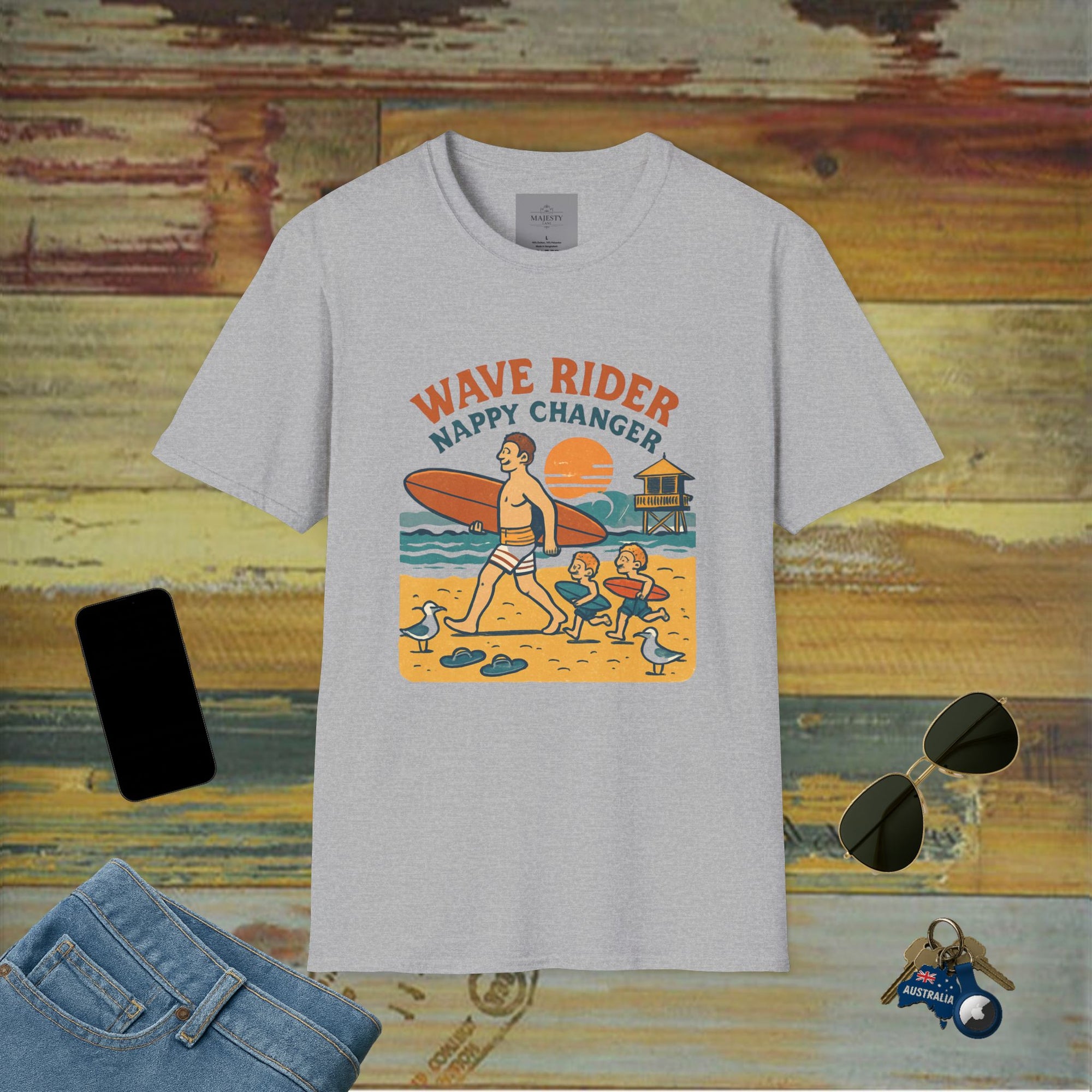 Aussie Surf Dad Can't Fix T-Shirt, Softstyle Tee
