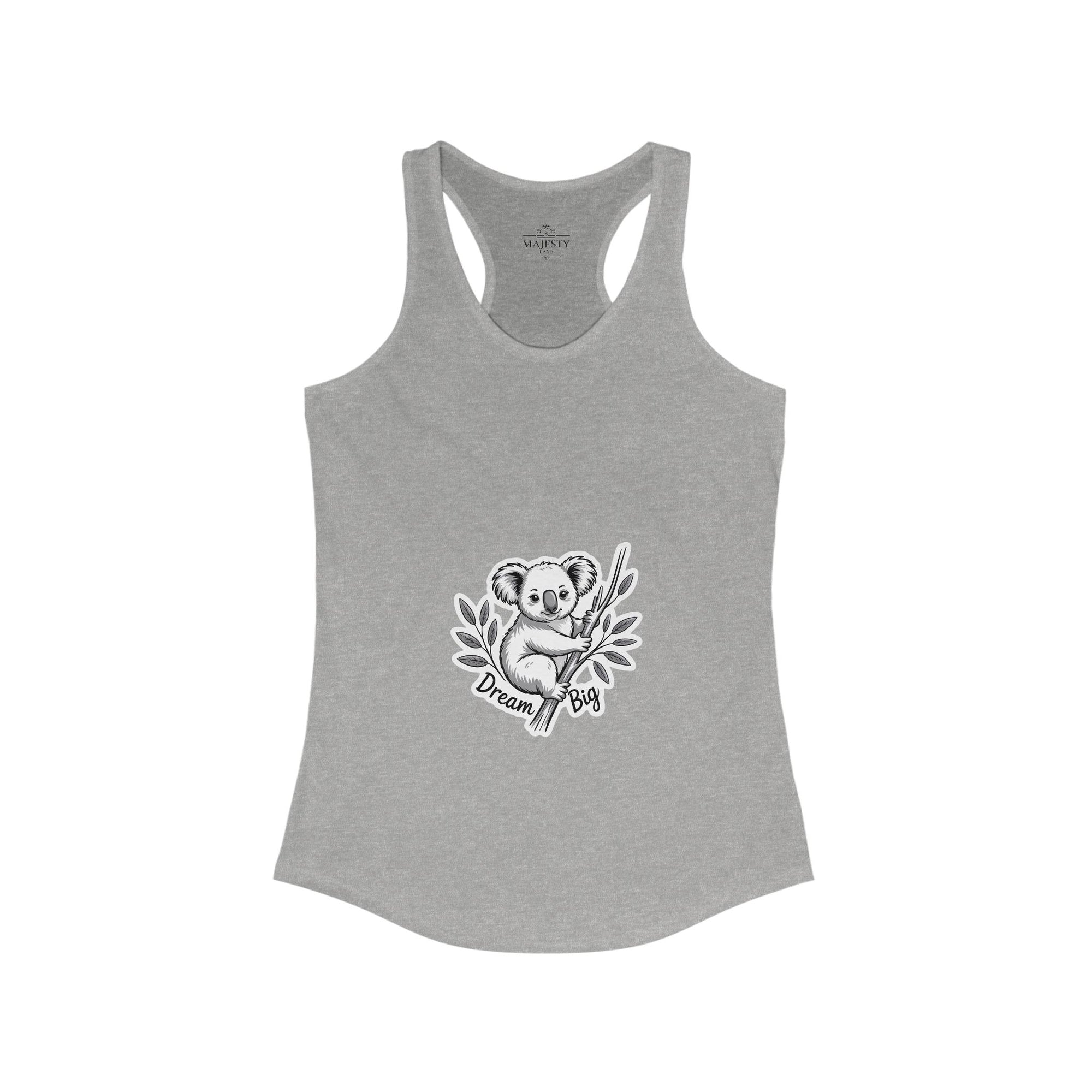 Dream Big Koala Racerback Tank, Bohemian Style Top, Summer Attire, Casual Wear, Gift for Her, Festival Clothing