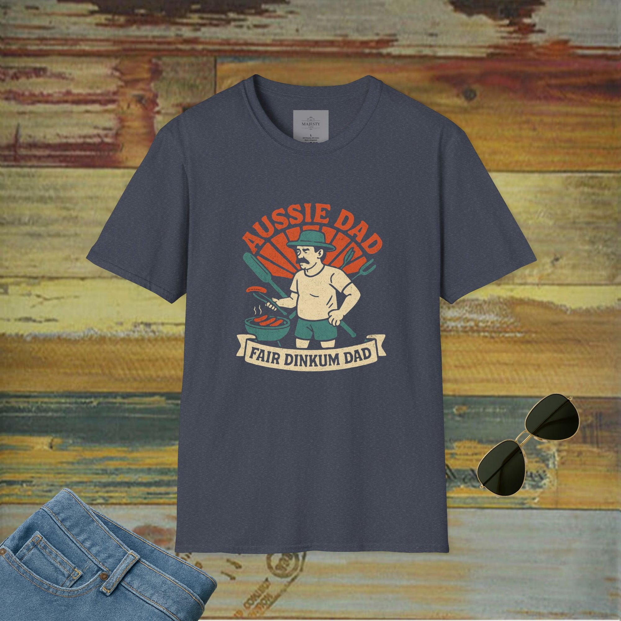 Retro Aussie Dad BBQ Vibes T-Shirt, Softstyle Tee