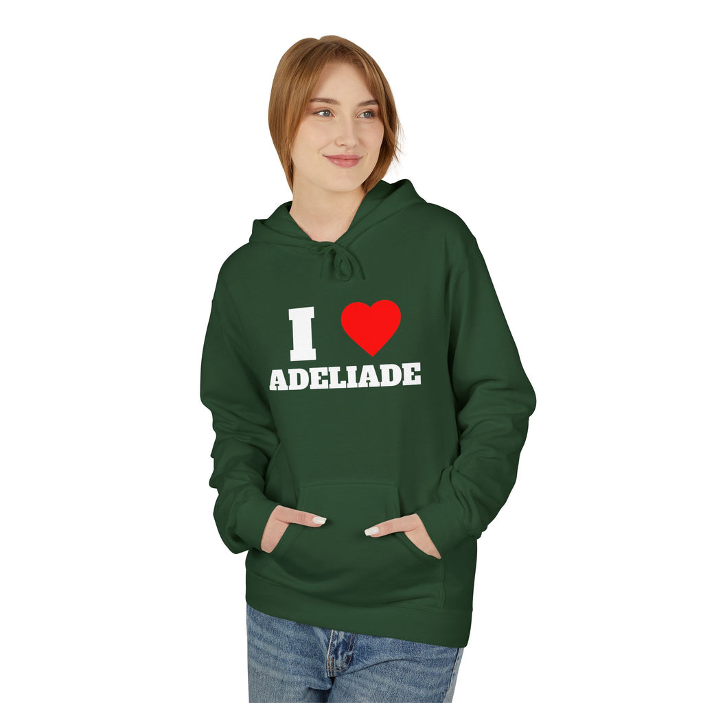'I Love Adeliade' Unisex Softstyle Fleece Hoodie, Cozy Gift, Streetwear, Unique Fashion, Casual Wear, Lounge Essential