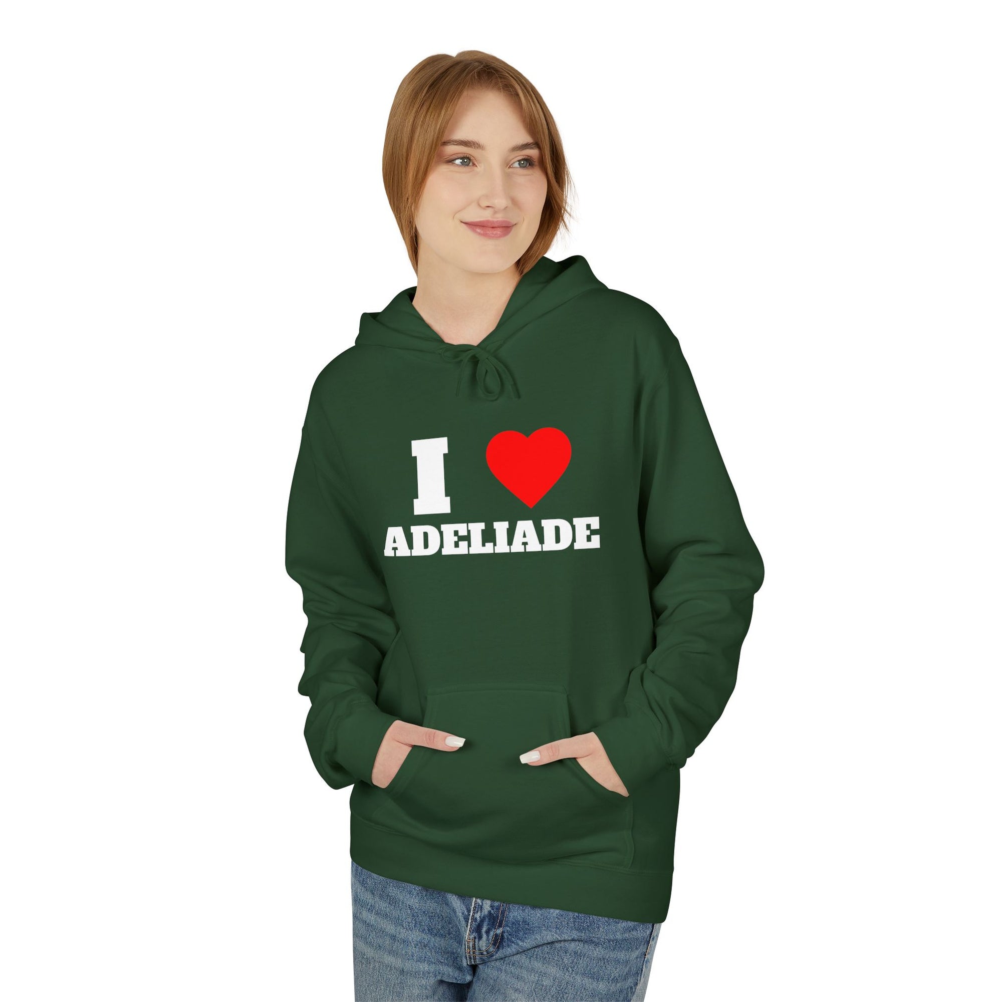 'I Love Adeliade' Unisex Softstyle Fleece Hoodie, Cozy Gift, Streetwear, Unique Fashion, Casual Wear, Lounge Essential