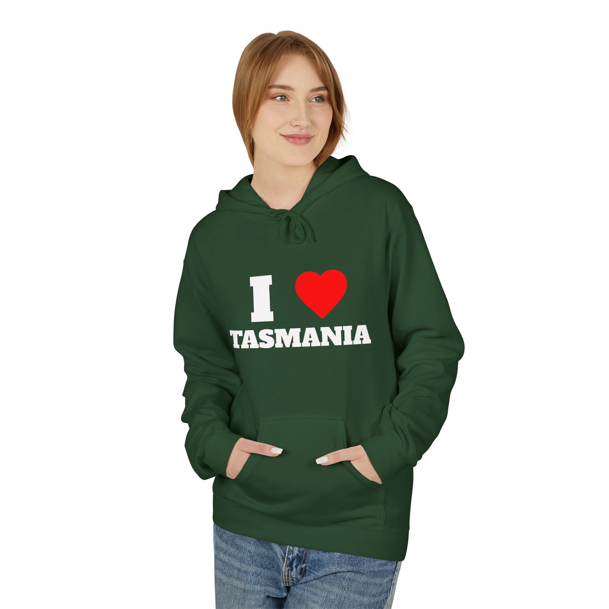 'I Love Tasmania' Unisex Softstyle Fleece Hoodie, Cozy Gift, Streetwear, Unique Fashion, Casual Wear, Lounge Essential