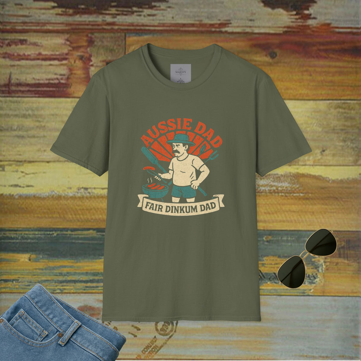 Retro Aussie Dad BBQ Vibes T-Shirt, Softstyle Tee