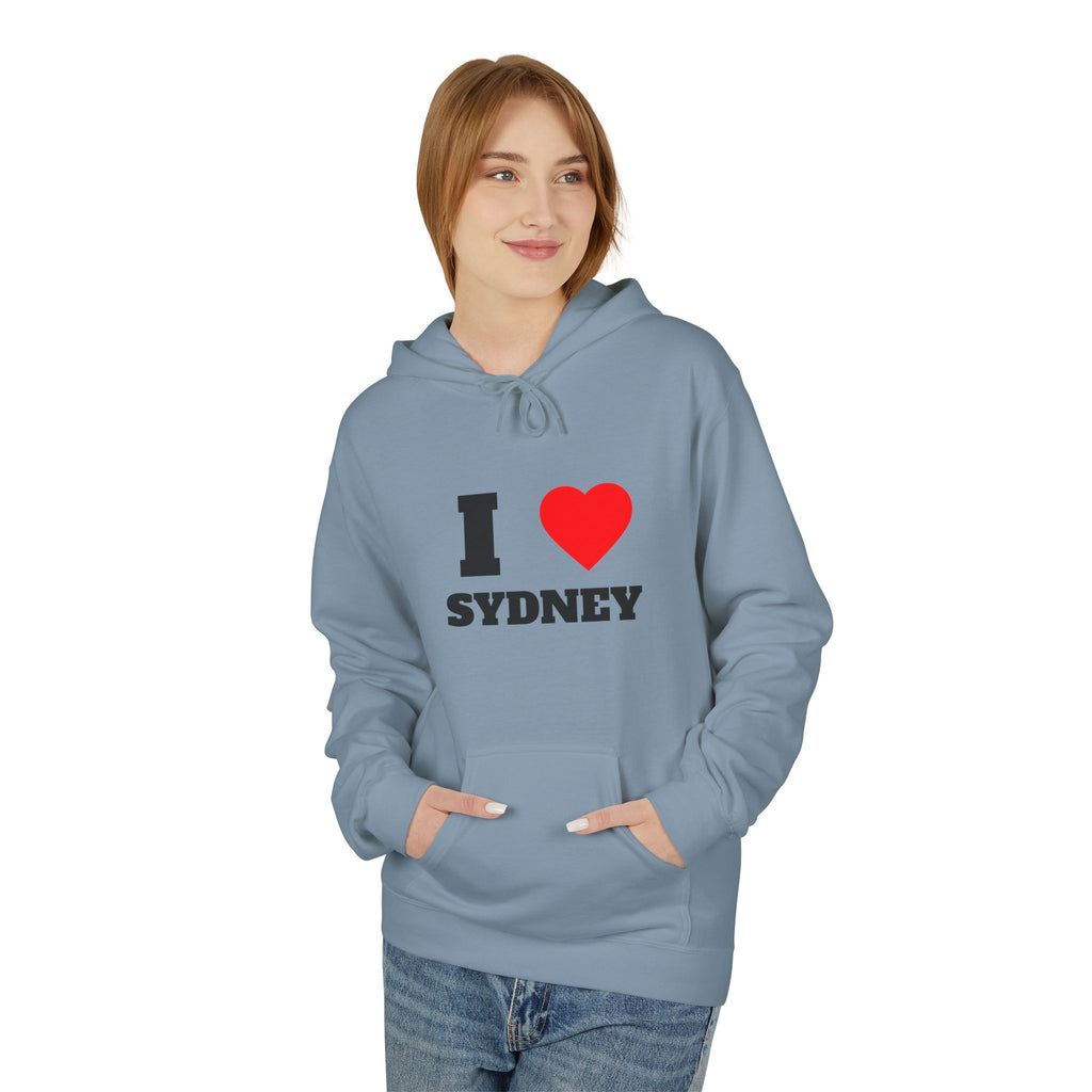 'I Love Sydney' Unisex Softstyle Fleece Hoodie, Cozy Gift, Streetwear, Unique Fashion, Casual Wear, Lounge Essential