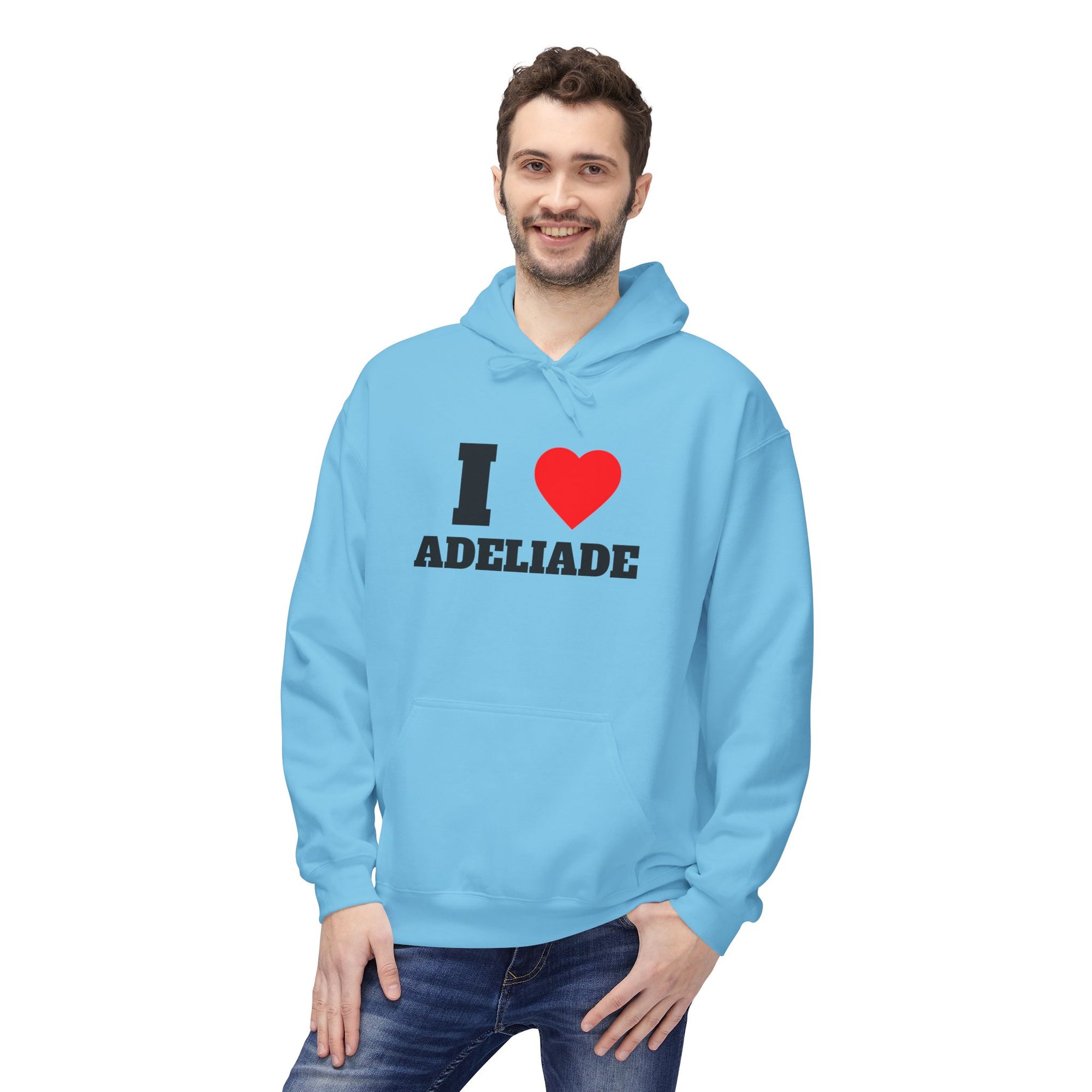'I Love Adeliade' Unisex Softstyle Fleece Hoodie, Cozy Gift, Streetwear, Unique Fashion, Casual Wear, Lounge Essential