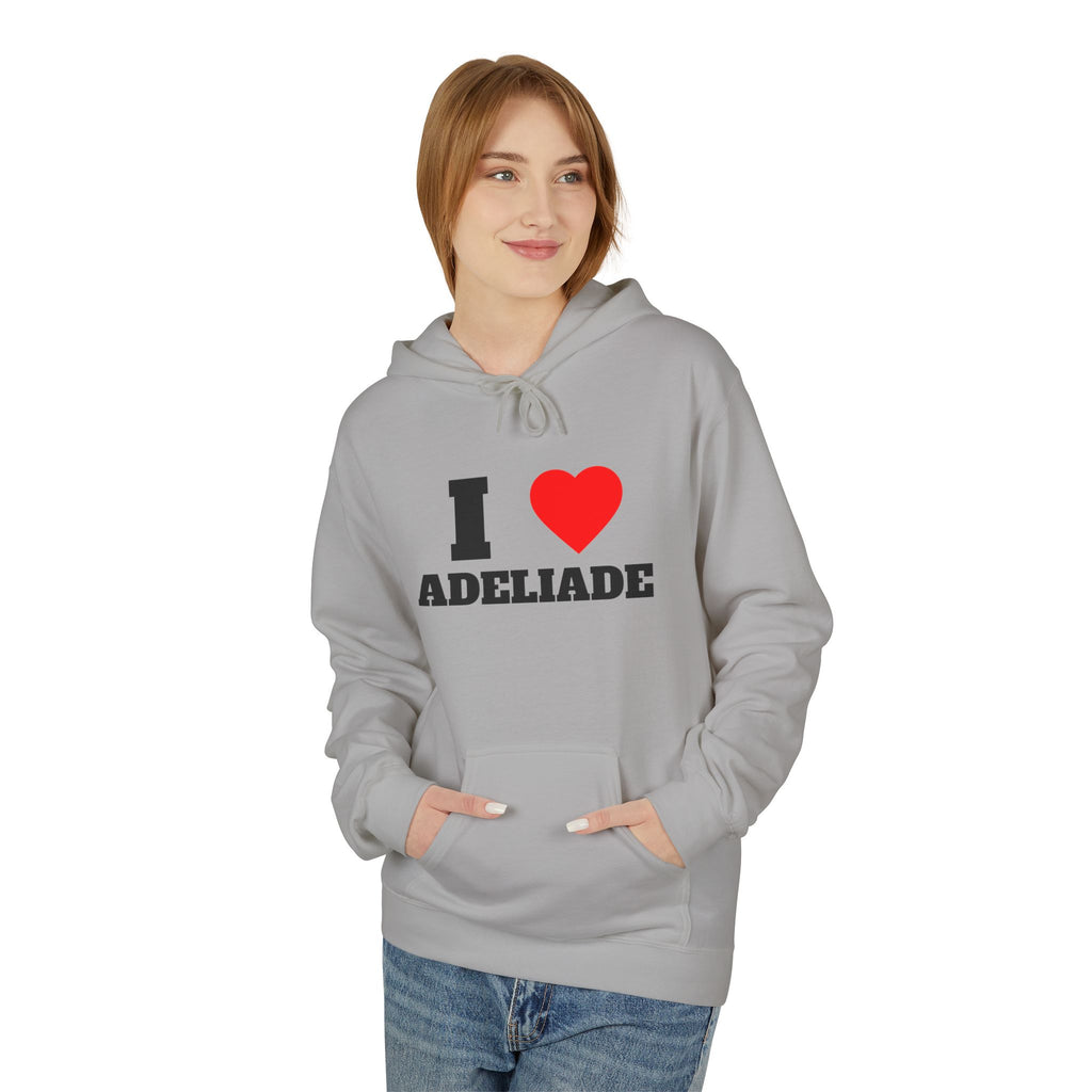 'I Love Adeliade' Unisex Softstyle Fleece Hoodie, Cozy Gift, Streetwear, Unique Fashion, Casual Wear, Lounge Essential