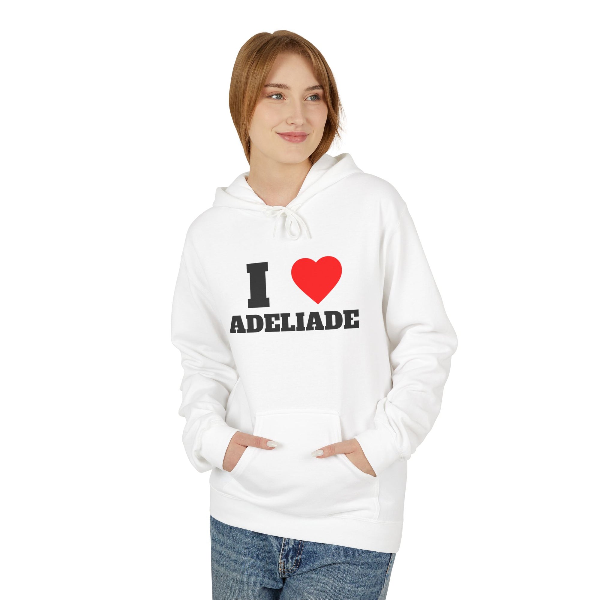 'I Love Adeliade' Unisex Softstyle Fleece Hoodie, Cozy Gift, Streetwear, Unique Fashion, Casual Wear, Lounge Essential